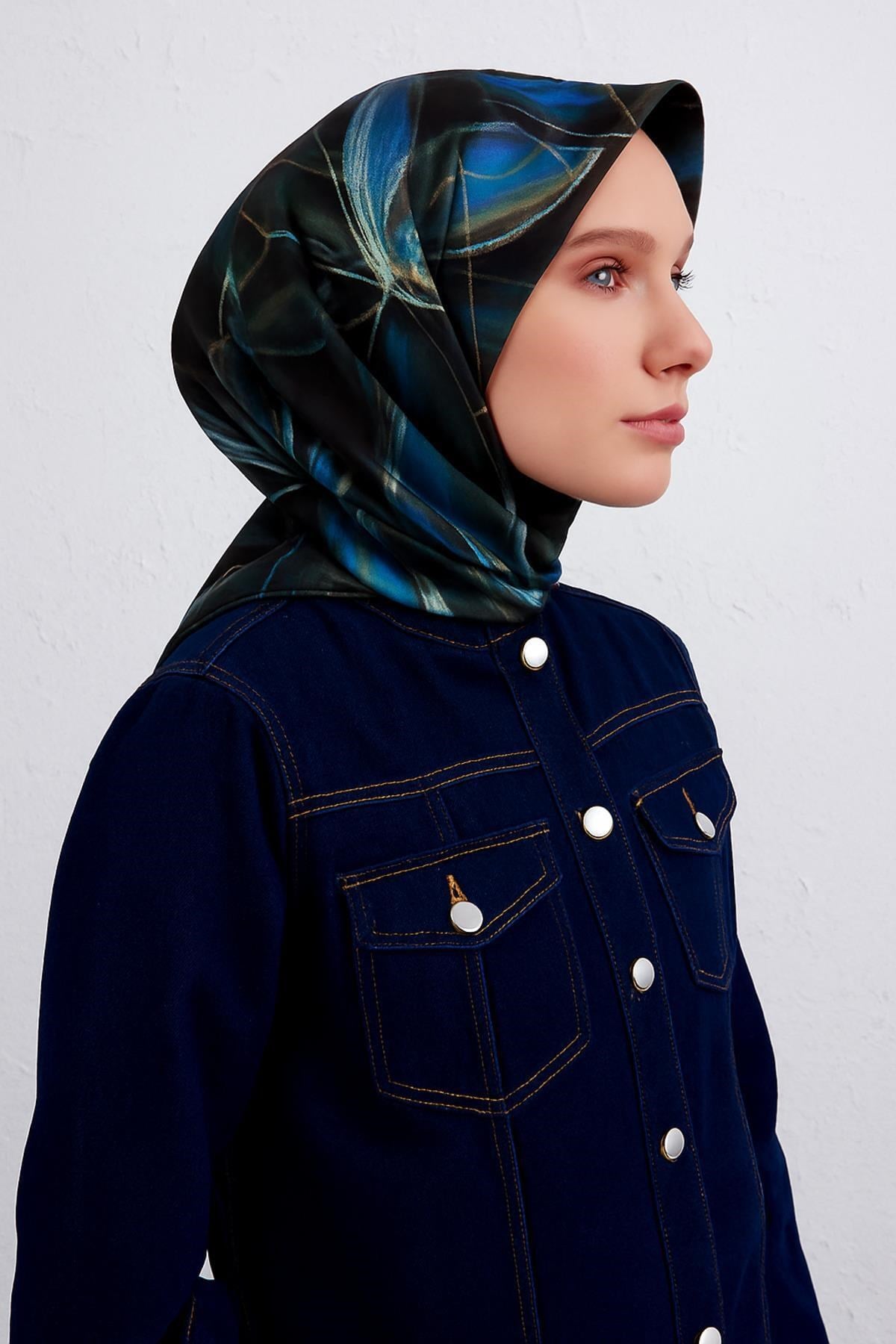 Çiçek Desenli Saf İpek Twill Eşarp 9406D 34
