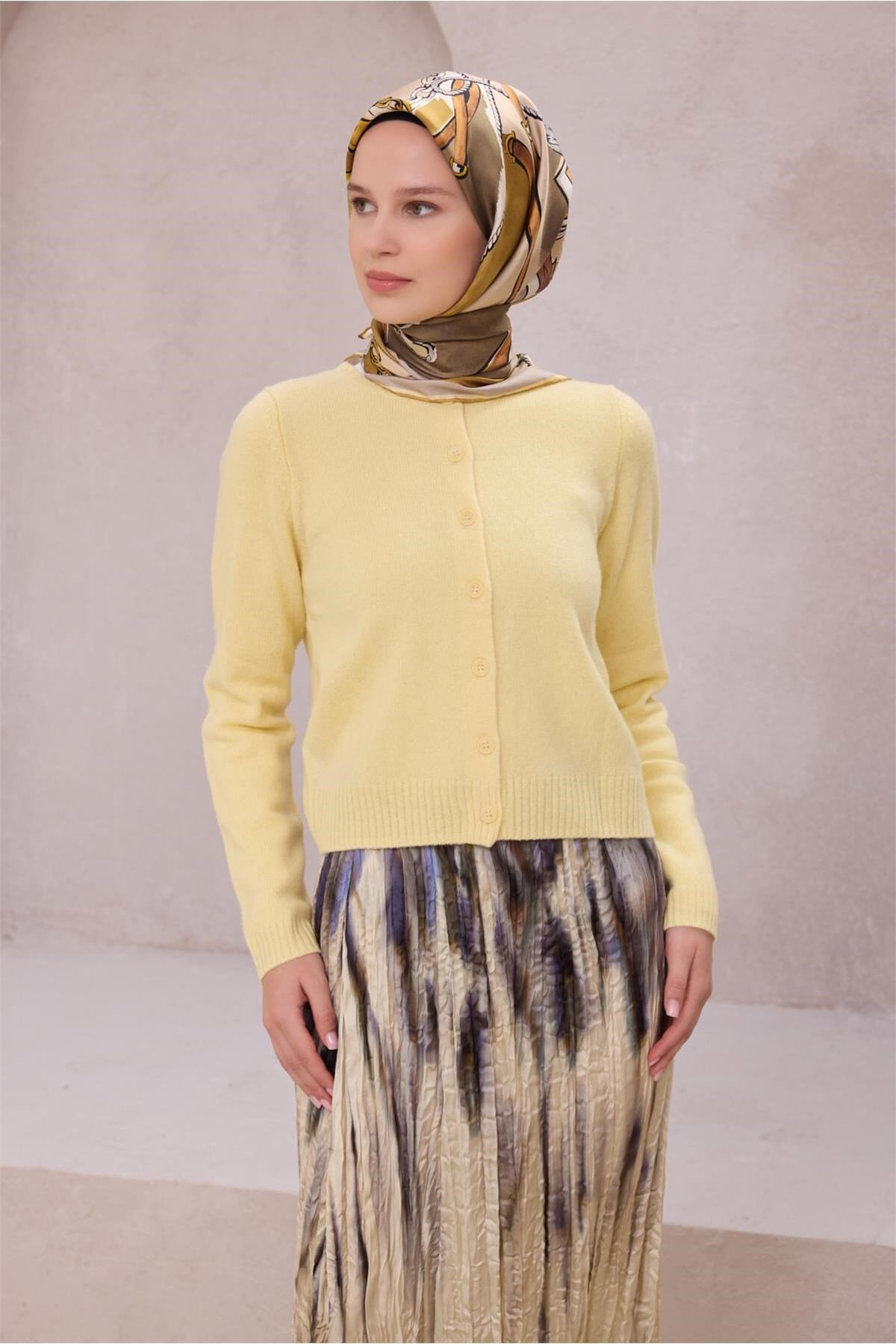 OBJE DESEN İPEK EŞARP 4205D (TWILL) SARI - 32