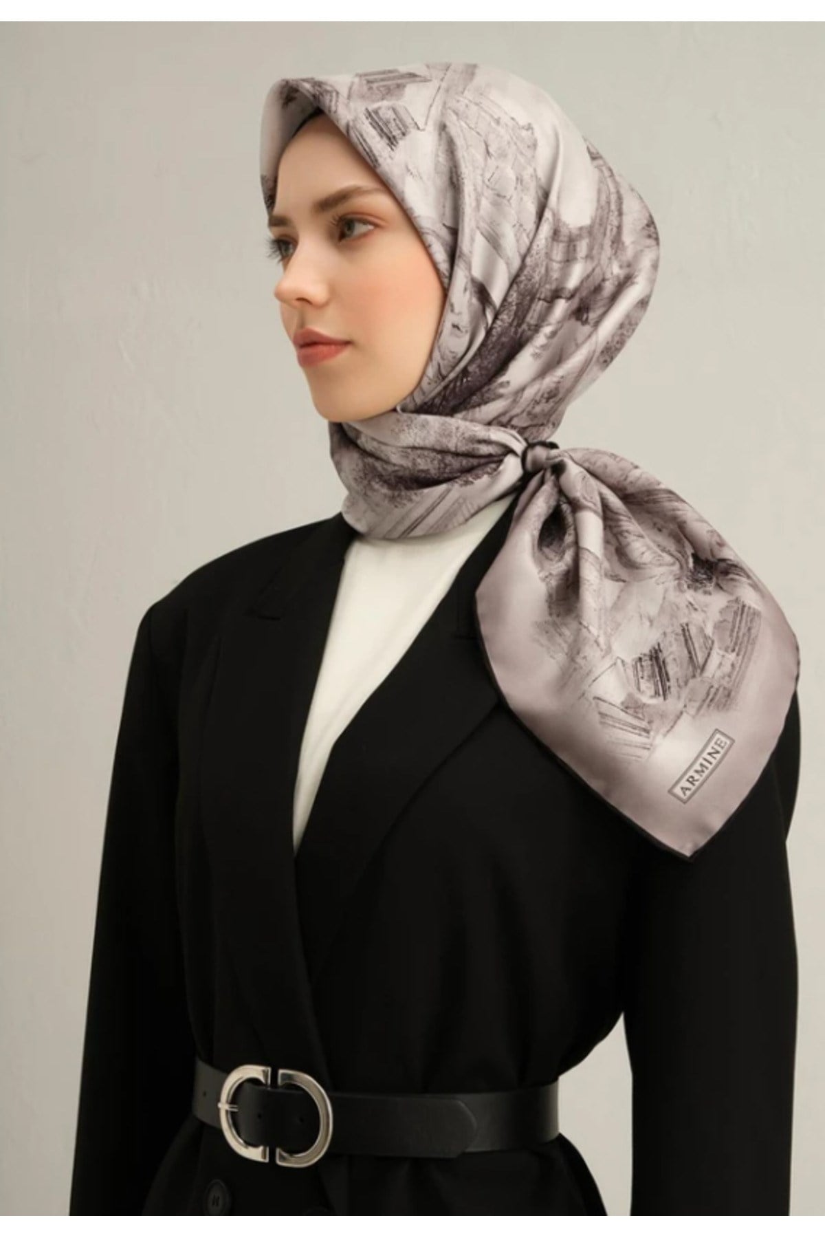 Sura Ipek Eşarp 9326-81 Gri Karışık Desen