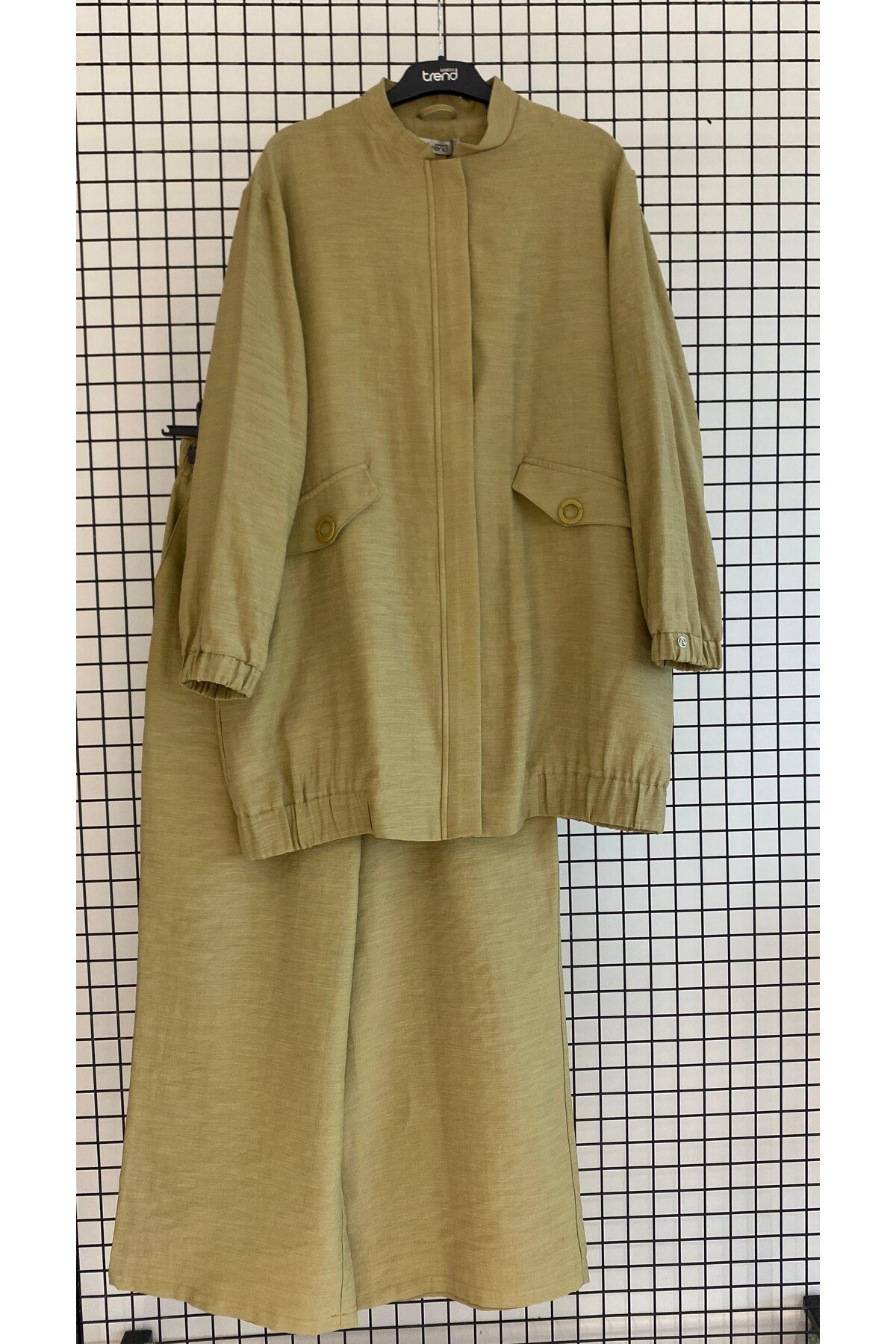 Trend Cep Detaylı Fermuarlı Ribanalı Oversize Keten Takım