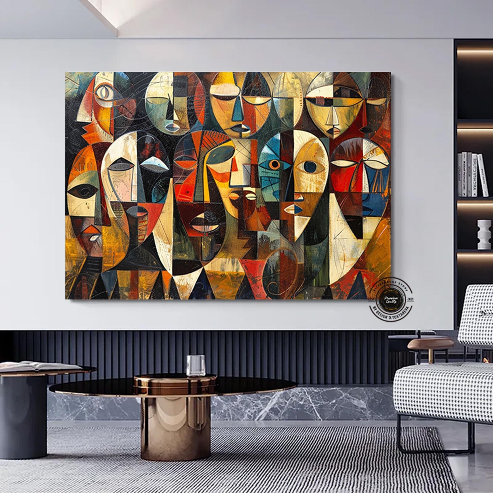 Soyut Yüzler Kübist Kanvas Baskı, Picasso Tarzı Afrikalı Yüz Poster, Etnik Duvar Dekoru