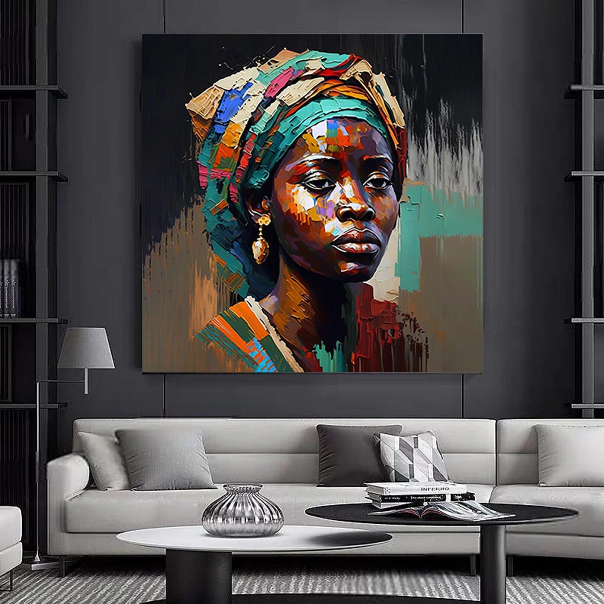 Renkli Afrikalı Kadın Kanvası, Afro-Amerikan Sanat, Modern Sanat Baskısı, Moda Dekoru, Afrika Temalı Duvar Sanatı
