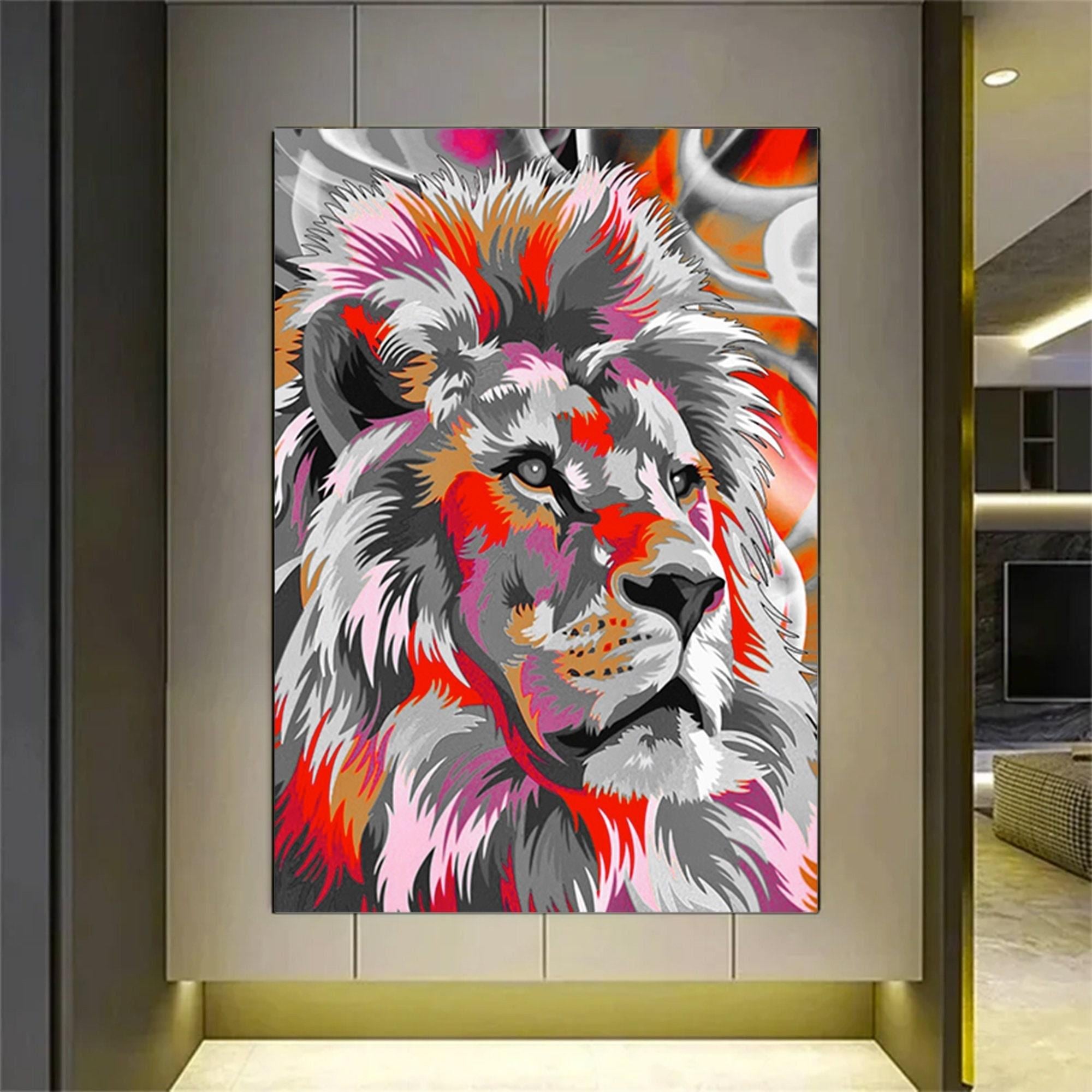 Renkli Aslan Tablosu; Aslan Portresi; Aslan Duvar Sanatı; Aslan Posteri