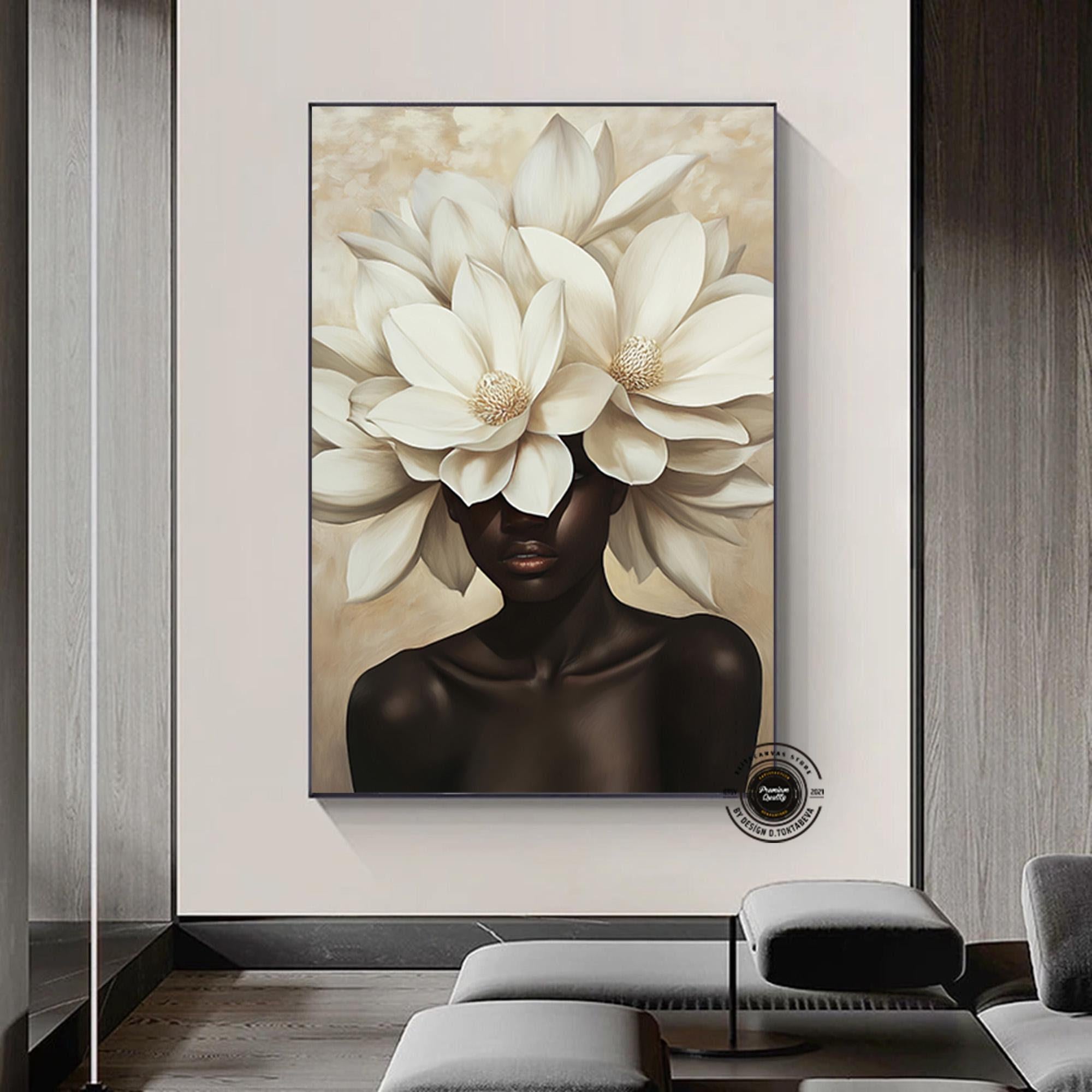 Çiçekli Siyahi Kadın Başı Duvar Sanatı, Afro-Amerikan sanatı, Siyah sanat, Siyahi kız baskısı, Kadın Sanat Dekoru, Güzel siyahi kadın