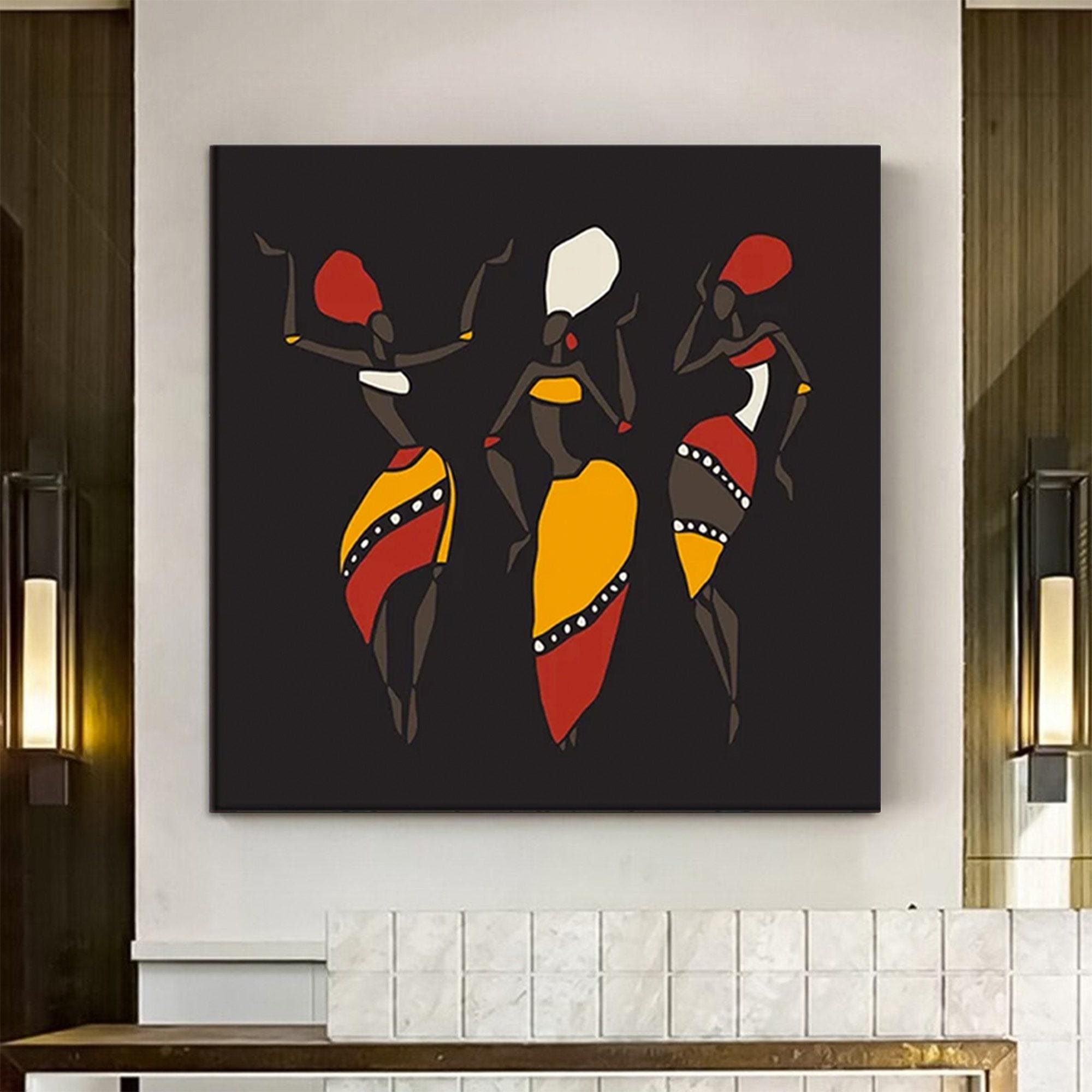 Etnik Soyut Kanvas Sanatı; Afrikalı Kadın Dansçılar Tribü Sanatı; Dans Eden Kadınlar Posteri; Afrika Kanvas; Afrikalı Kadın Dans Sanatı
