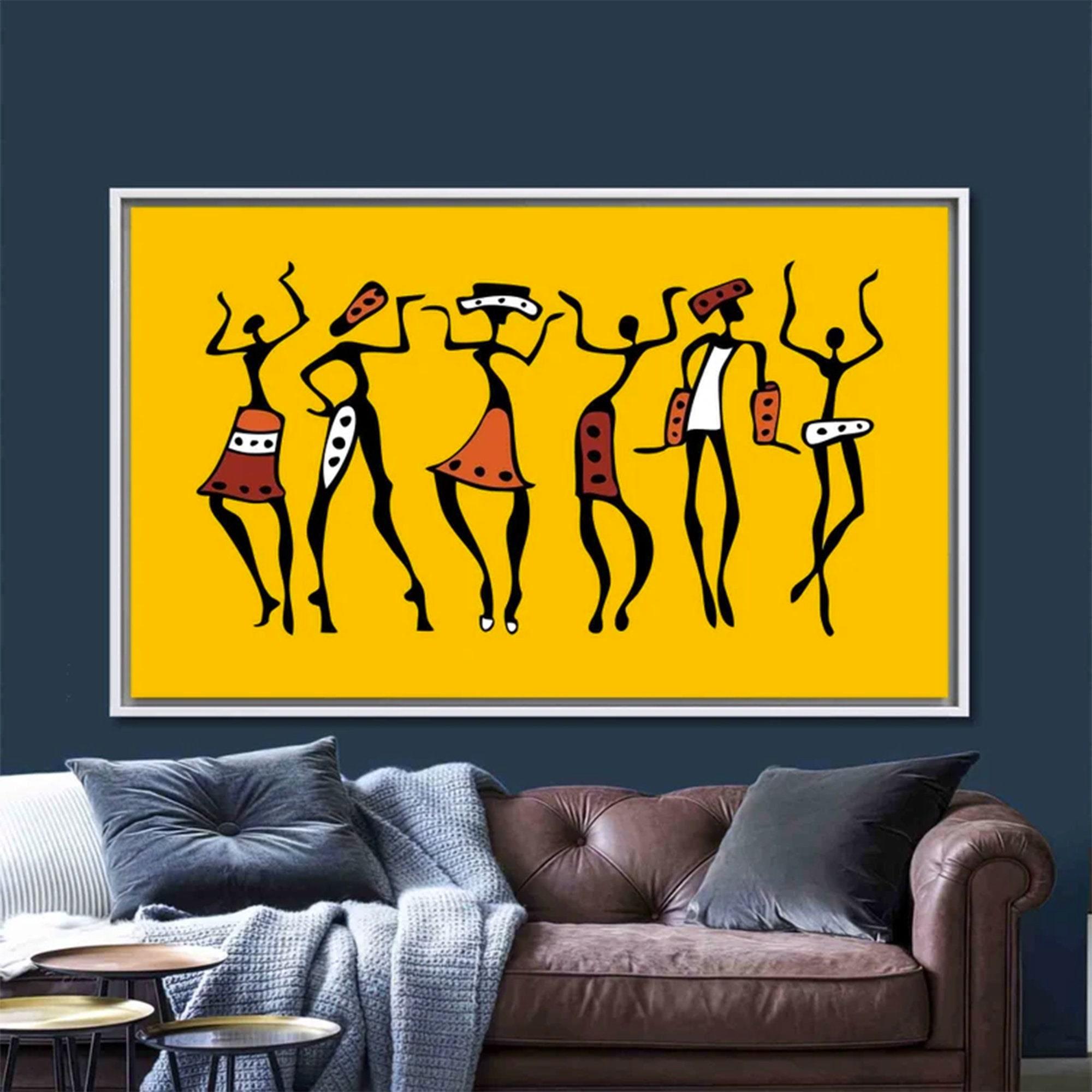 Afrika Dansçıları; Afrika Duvar Sanatı; Afrika Eseri; Afrika Kadın Baskısı; Etnik Kanvas; Dansçı Tablo