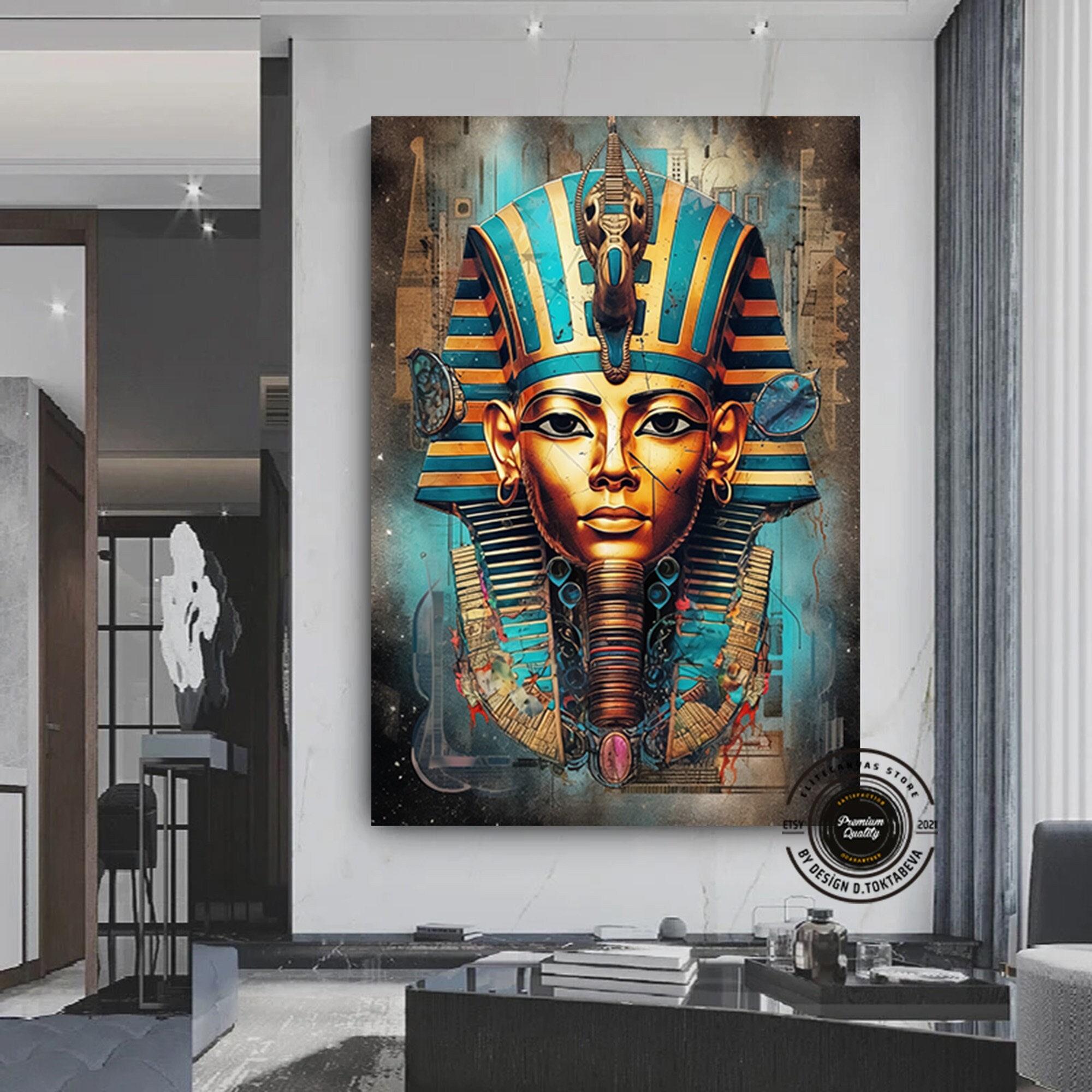 Tutankhamun Soyut Kanvas Baskı; Firavun Teması; Mısır Dekoru; Antik Mısır Sanatı; Dijital Baskı; Ev Dekorasyonu