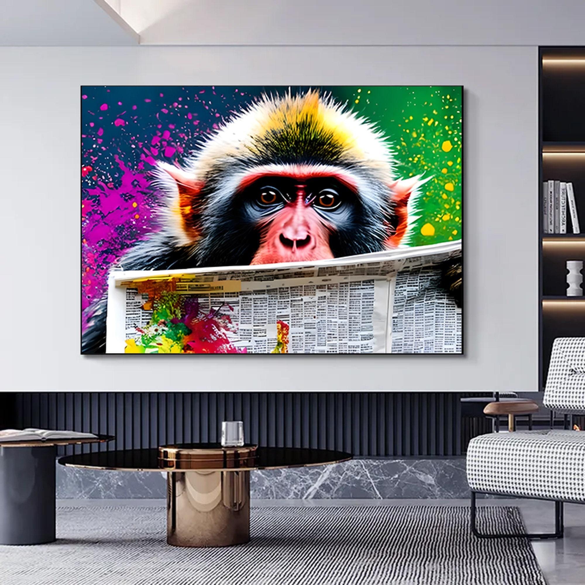 Soyut Graffiti Maymun – Komik Gorilla Duvar Sanatı; Renkli Şempanze Kanvas Dekor; Graffiti Maymun Sanatı
