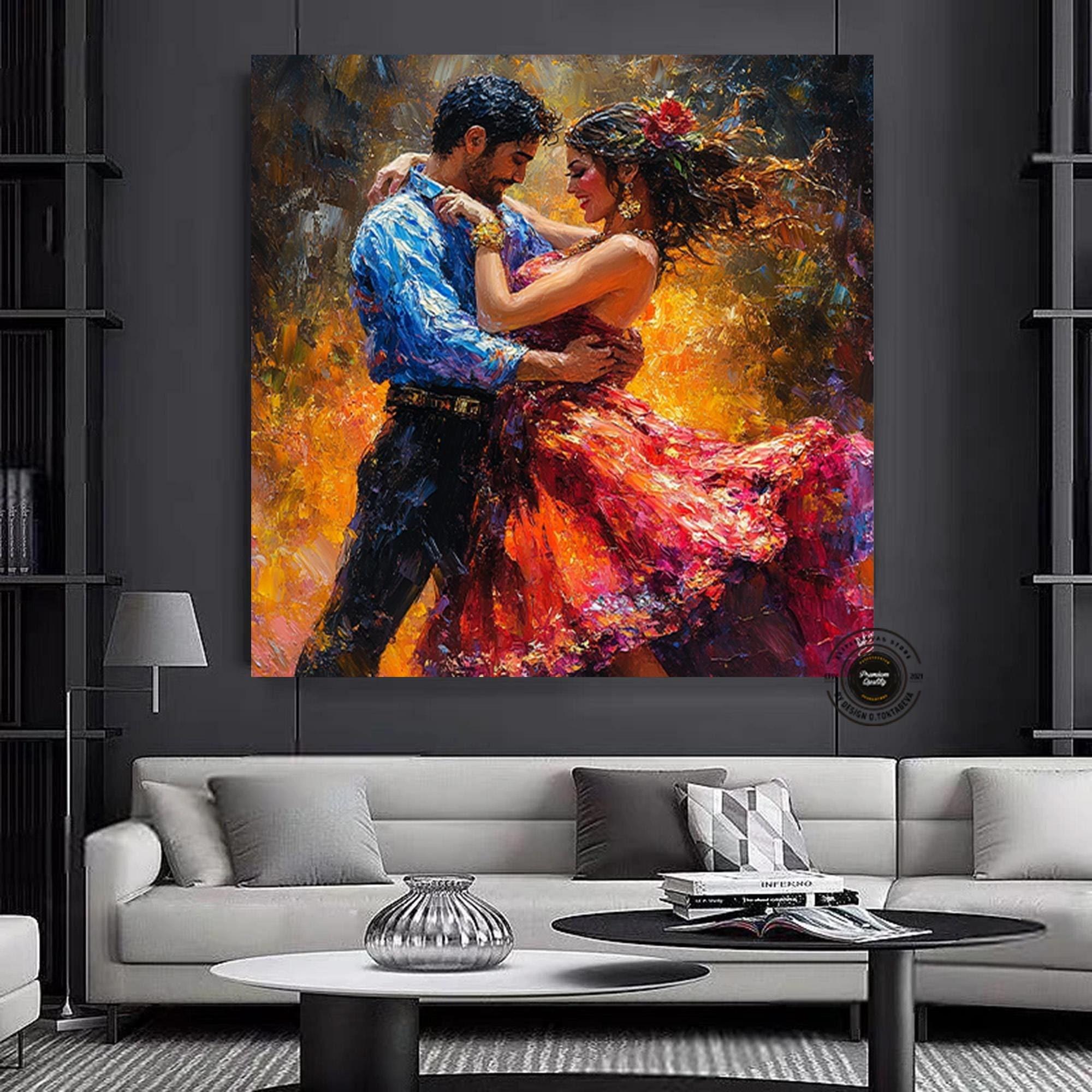 Kanvas Ev Dekoru; Büyük Kanvas; Dans Eden Çift Tablo Baskısı; Müzik Odası Sanatı; Tango Çift Kanvas; Çerçeveli – Asmaya Hazır
