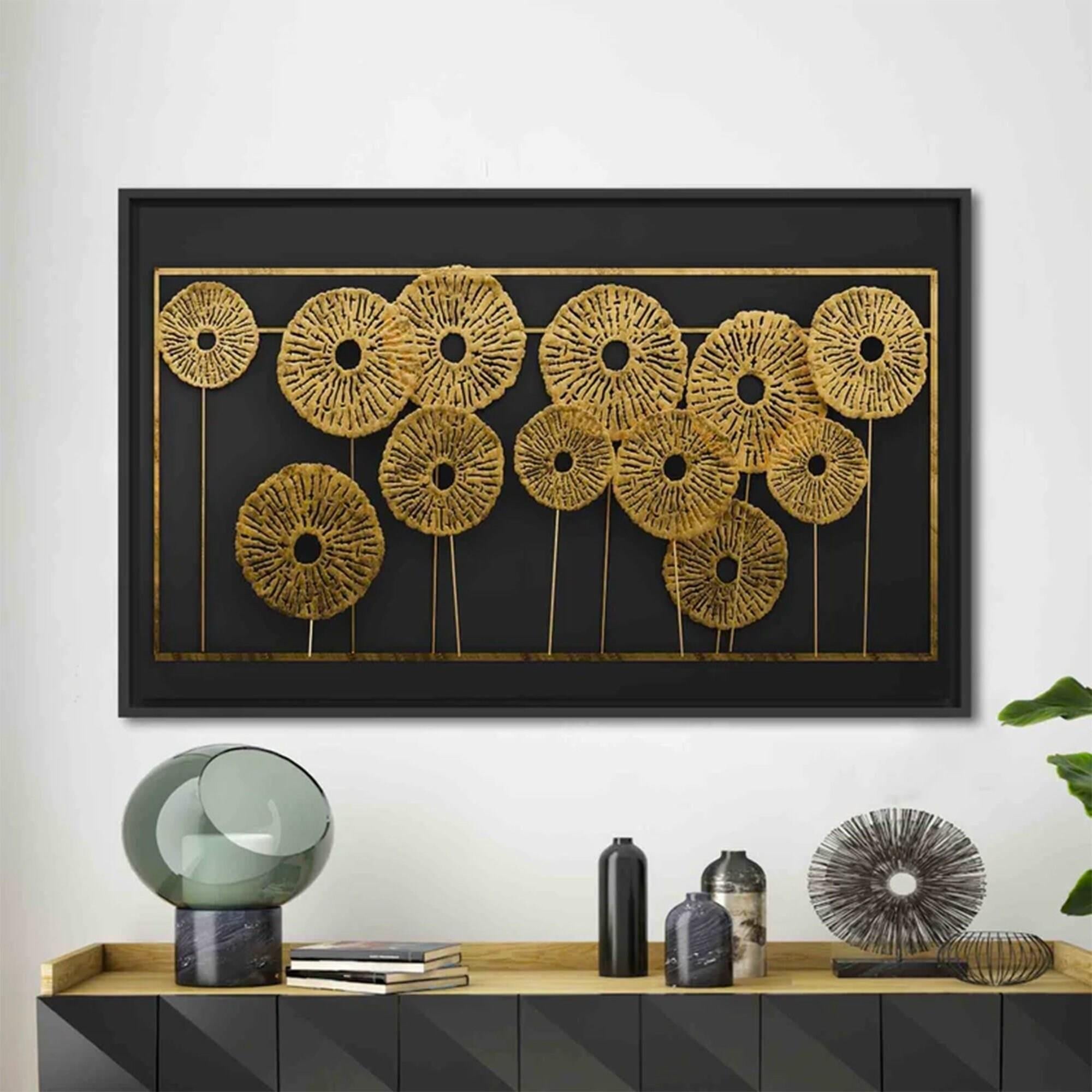 3D Metalik Etkili Modern Duvar Sanatı, Soyut Poster, Altın Efektli Trend Kanvas