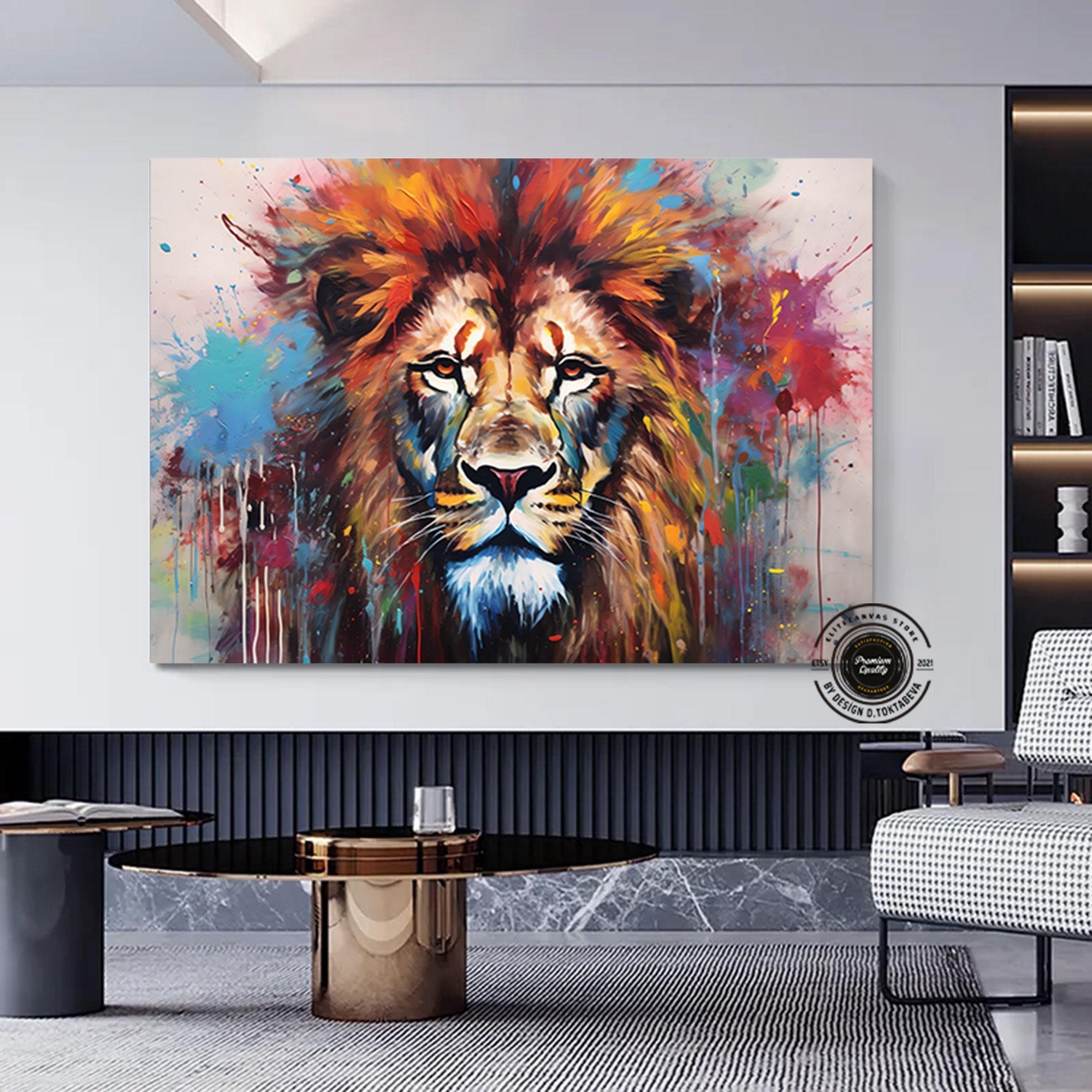 Graffiti Aslan Kanvas Baskısı; Renkli Kanvas Boyamalar; Ev Duvar Dekoru; Aslan Duvar Sanatı; Soyut Aslan Posteri; Hayvan Duvar Sanatı