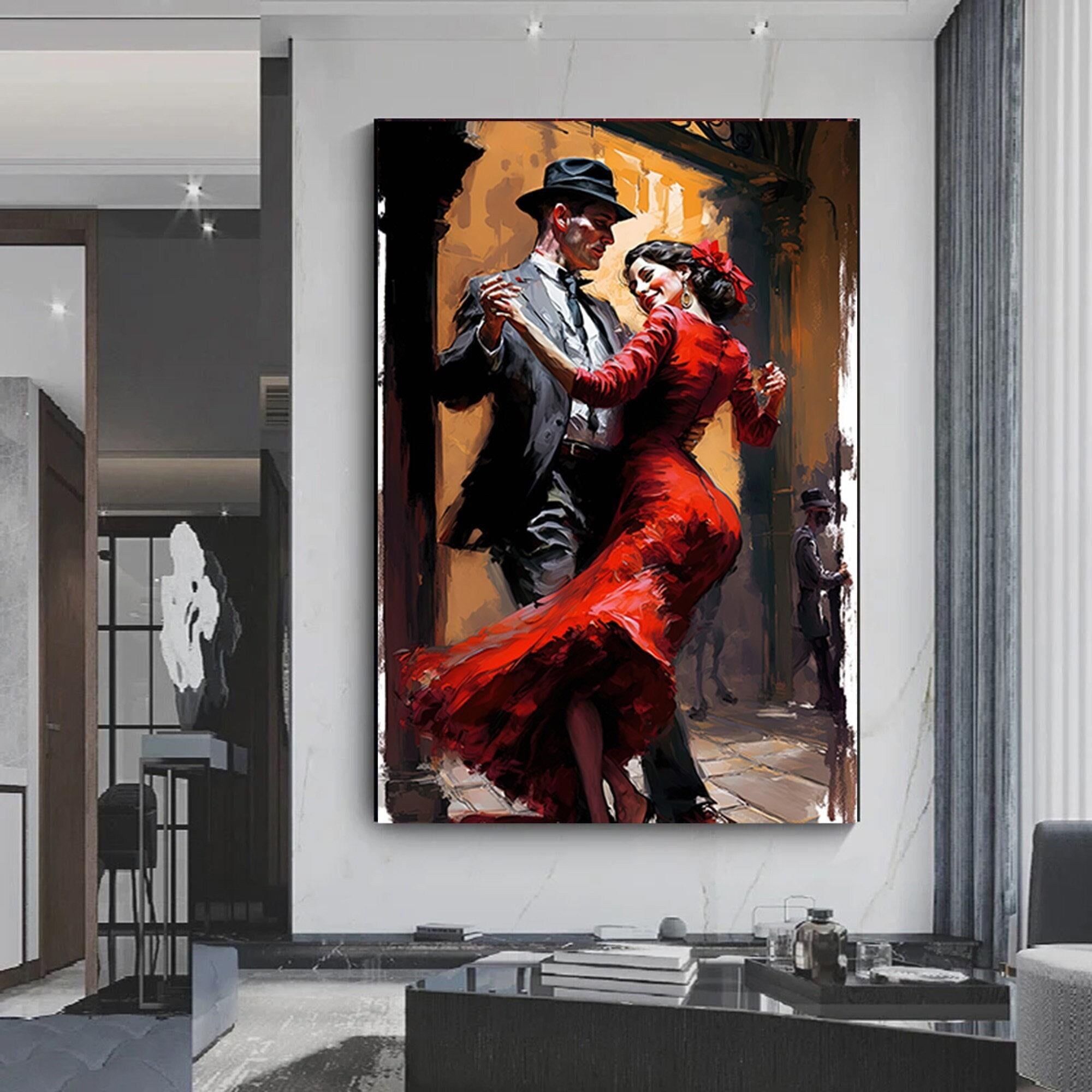 Ev Dekoru Kanvası, Büyük Kanvas, Dans Eden Çift Tablosu, Müzik Odası Sanatı, Çerçeveli Tango Kanvası