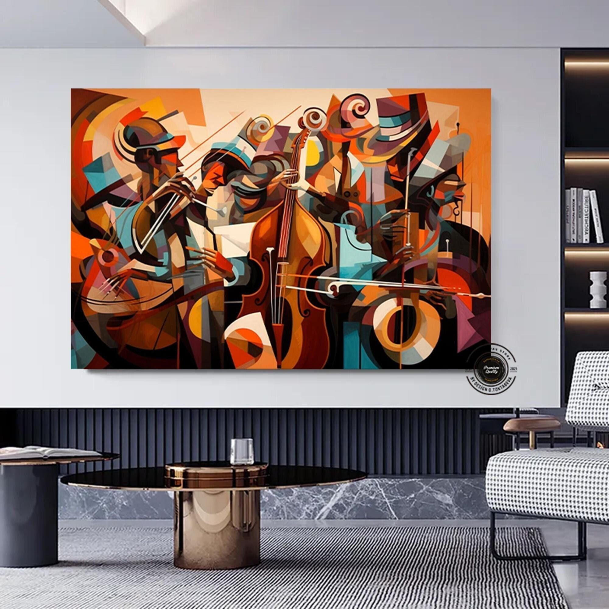 Renkli Picasso Tarzı Caz Kanvas Tablosu; Müzik Duvar Dekoru