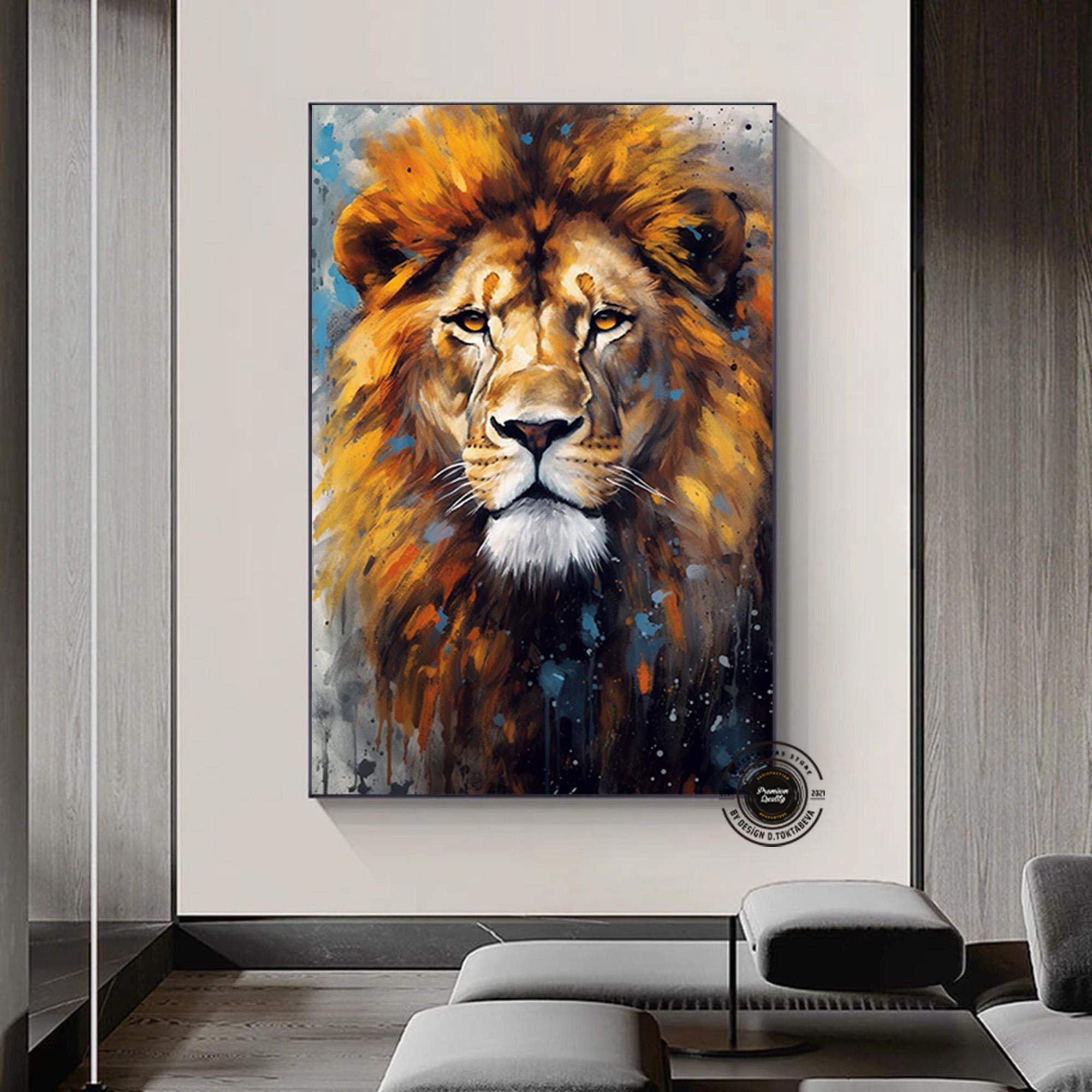 Renkli Soyut Aslan Çerçeveli Poster; Aslan Duvar Sanatı; Aslan; Aslan Baskısı; Renkli Duvar Sanatı; Soyut Sanat; Renkli; Ev Dekoru; Aslan Tablosu