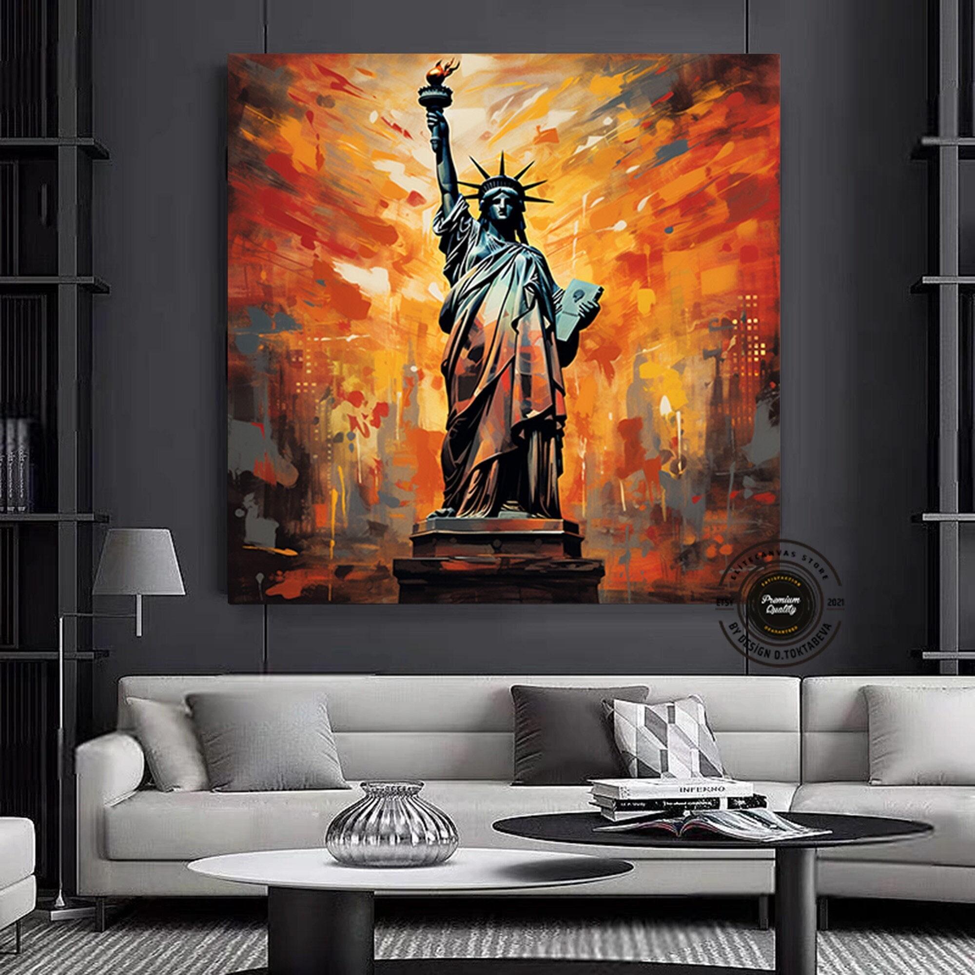 Özgürlük Heykeli New York ABD Soyut Modern Tablo; Çerçeveli Kanvas Poster Baskısı; Ev/Ofis Dekoru; Hediyeler