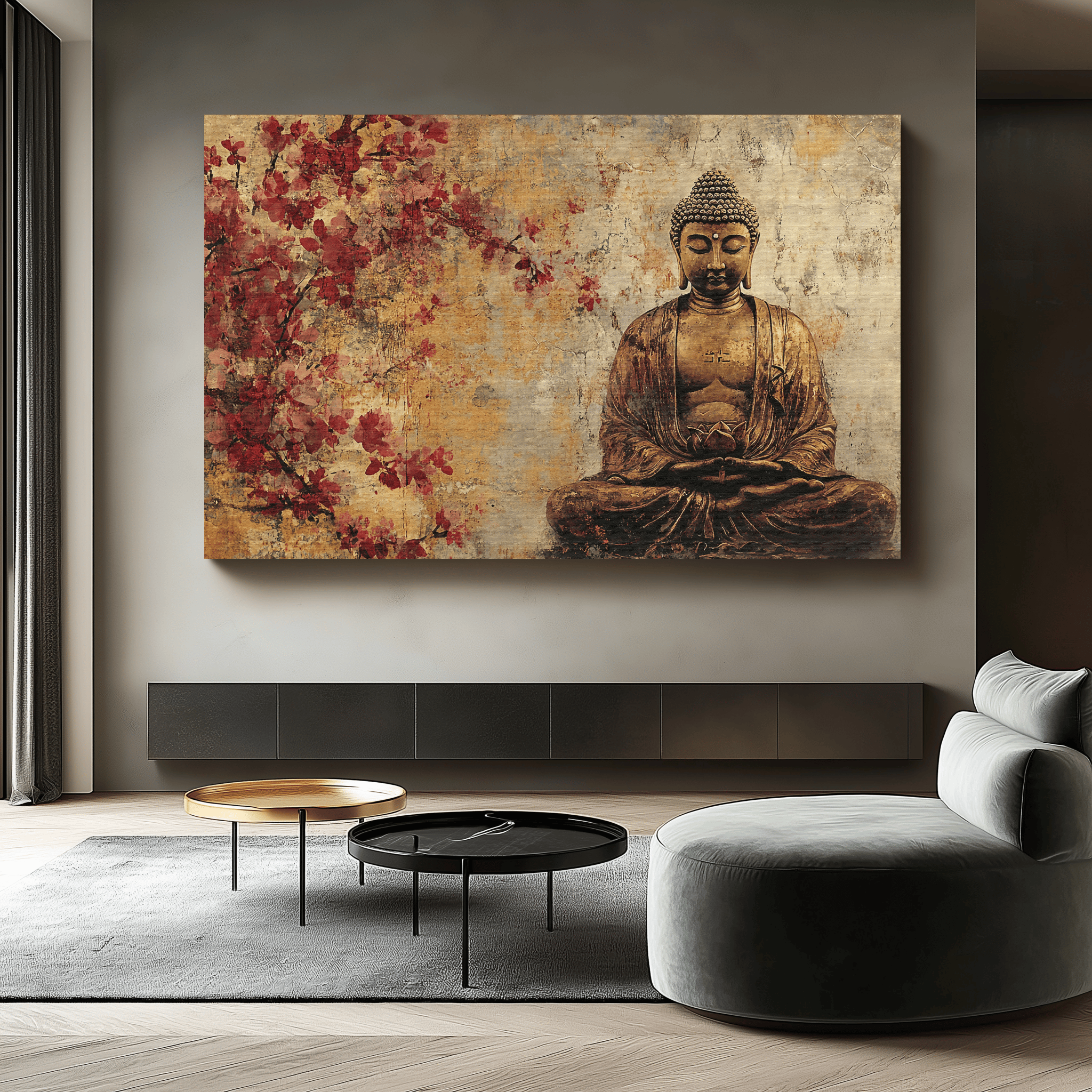 Buda ve Çiçekler Kanvas Tablo, Meditasyon Temalı Zen Duvar Dekoru