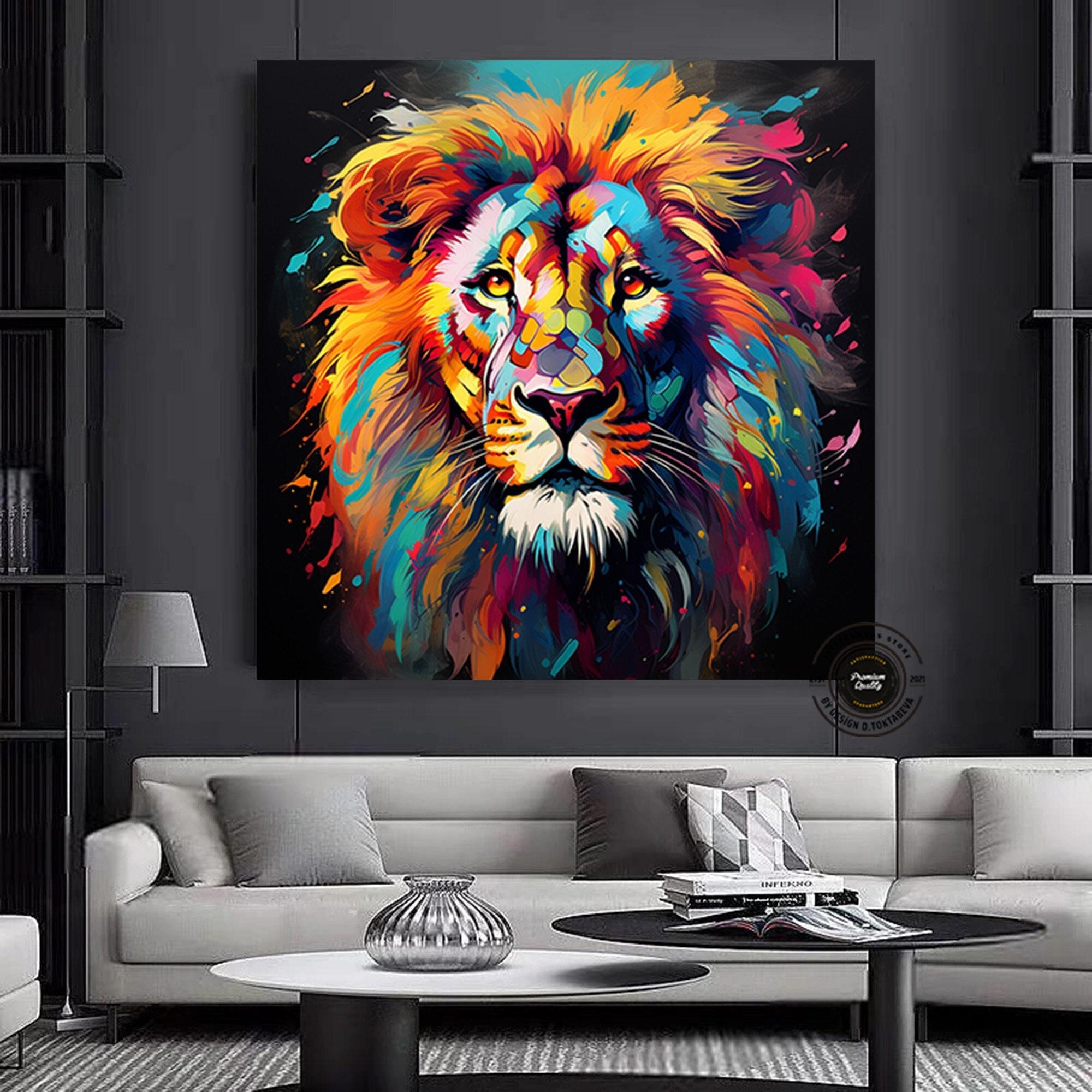 Aslan Duvar Sanatı Dekoru – Modern Pop Art Baskı; Büyük Renkli Duvar Baskıları; Soyut Hayvan Sanatı; Yatak Üstü Dekor