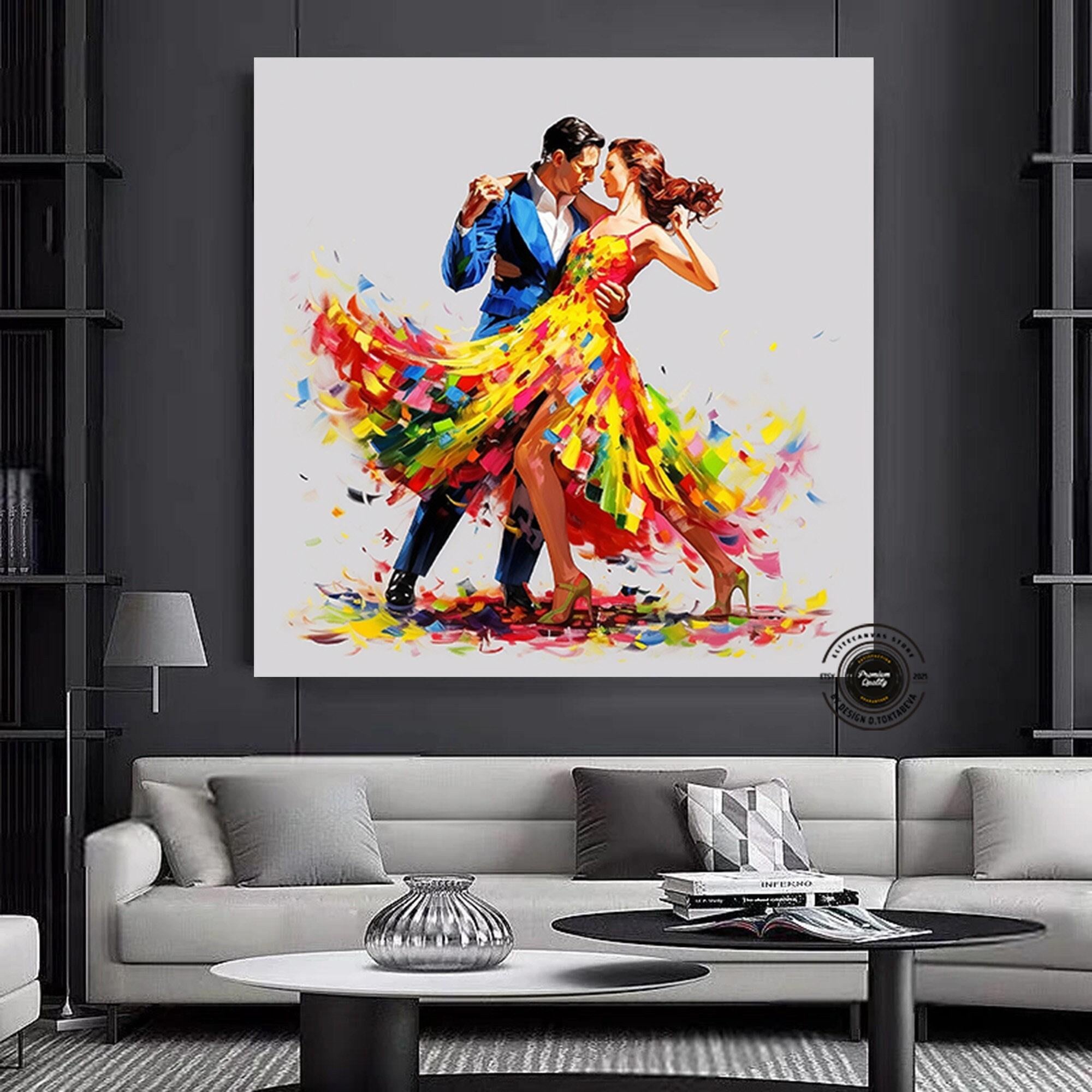 Ev Dekoru Kanvası, Büyük Kanvas, Çiftin Dans Ettiği Tablo, Müzik Odası Sanatı, Çerçeveli Tango Tablosu