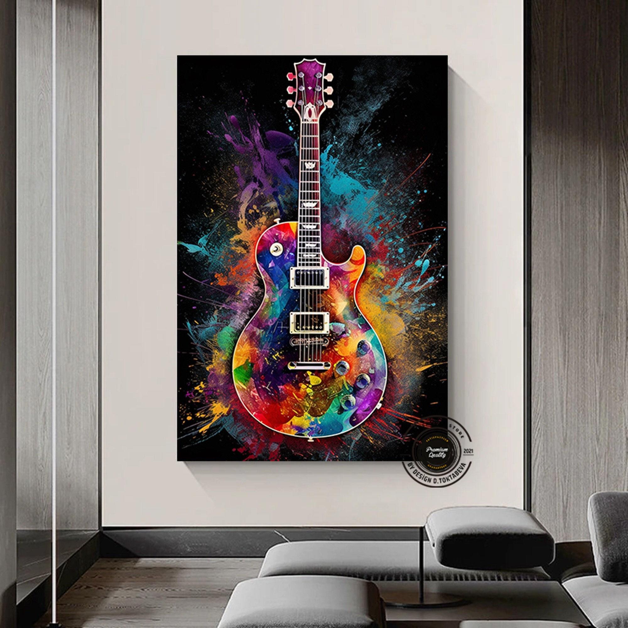 Gitar Kanvas; Gitar Duvar Dekor; Renkli Poster