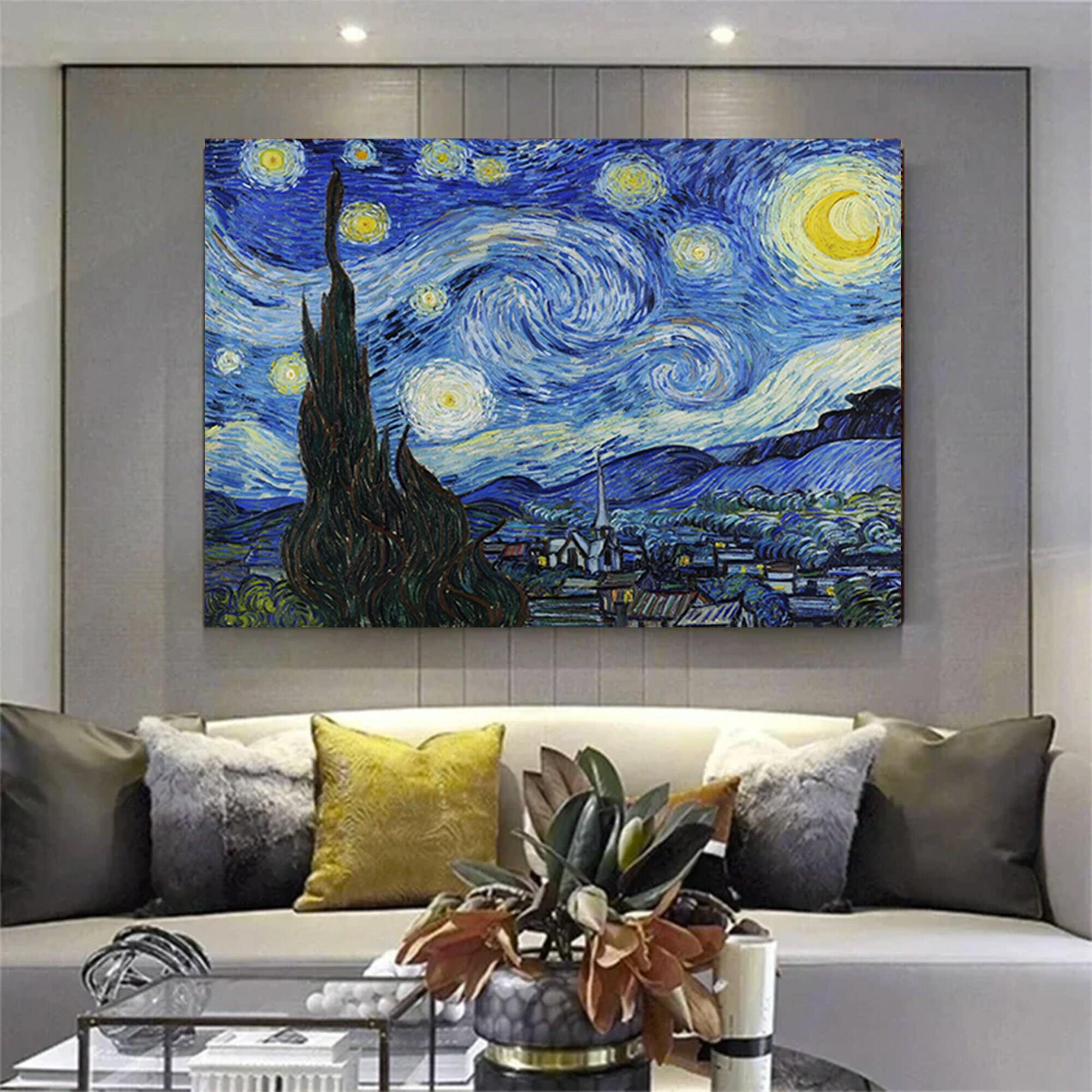 Van Gogh'ın Yıldızlı Gece Kanvas Baskısı; Yıldızlı Gece Sanat Reprodüksiyonu; Ev Hediyesi Kanvas Baskı Sanatı