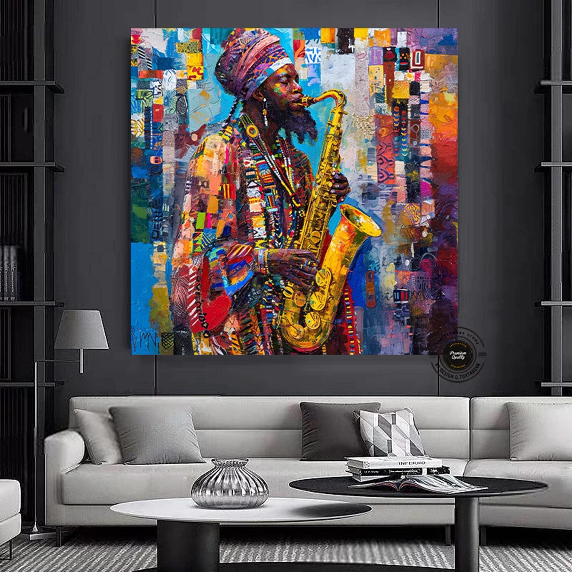 Caz Sanatçısı Posteri, Afro Caz Sanatı, Afro Duvar Sanatı, Afro-Amerikan Sanatı, Siyahi Adam Baskısı, Afro Müzik Duvar Sanatı, Caz Resmi, Caz Baskıları