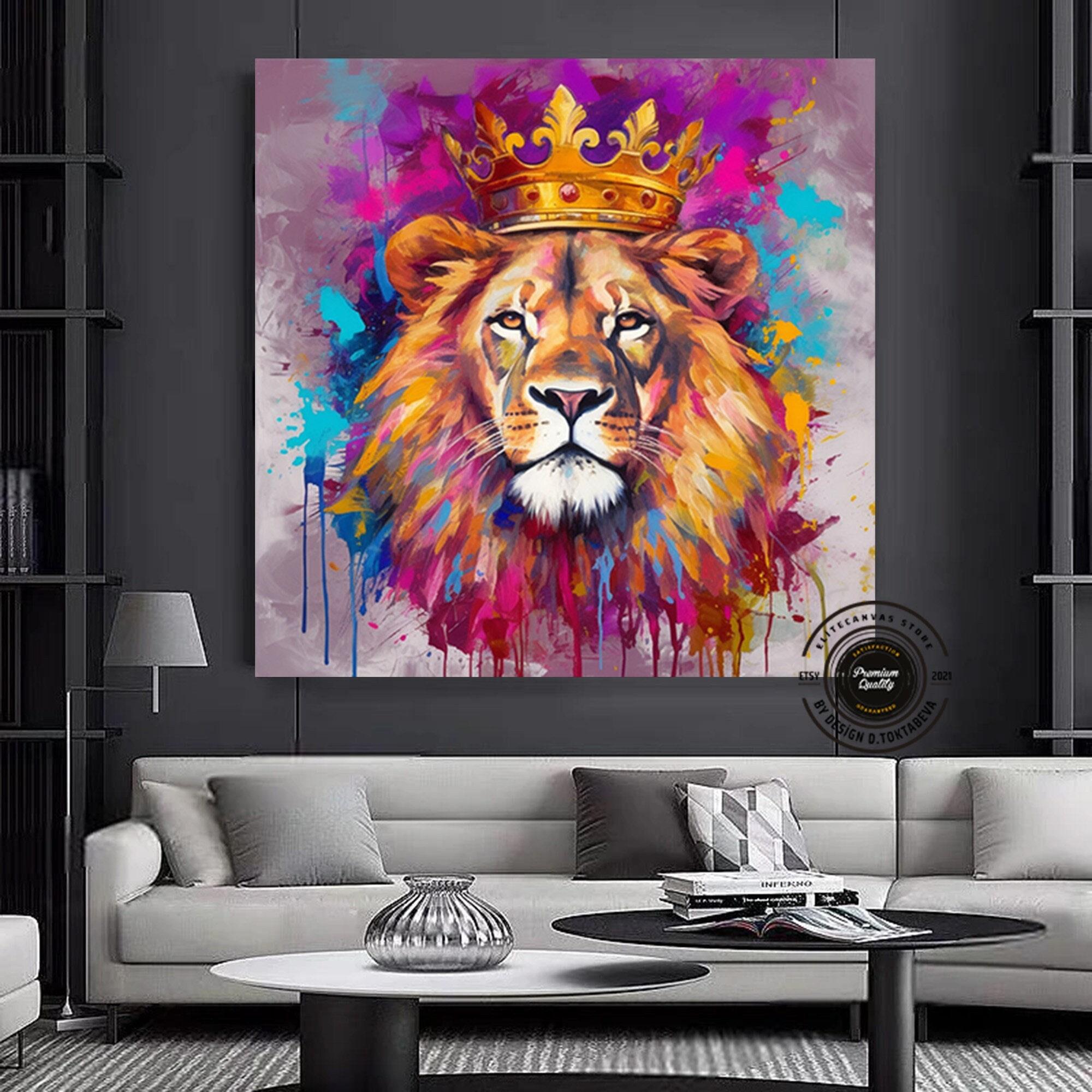 Pop Art Aslan Kanvas Tablo; Soyut Hayvan Baskısı; Renkli Aslan Resmi; Graffiti Sanatı