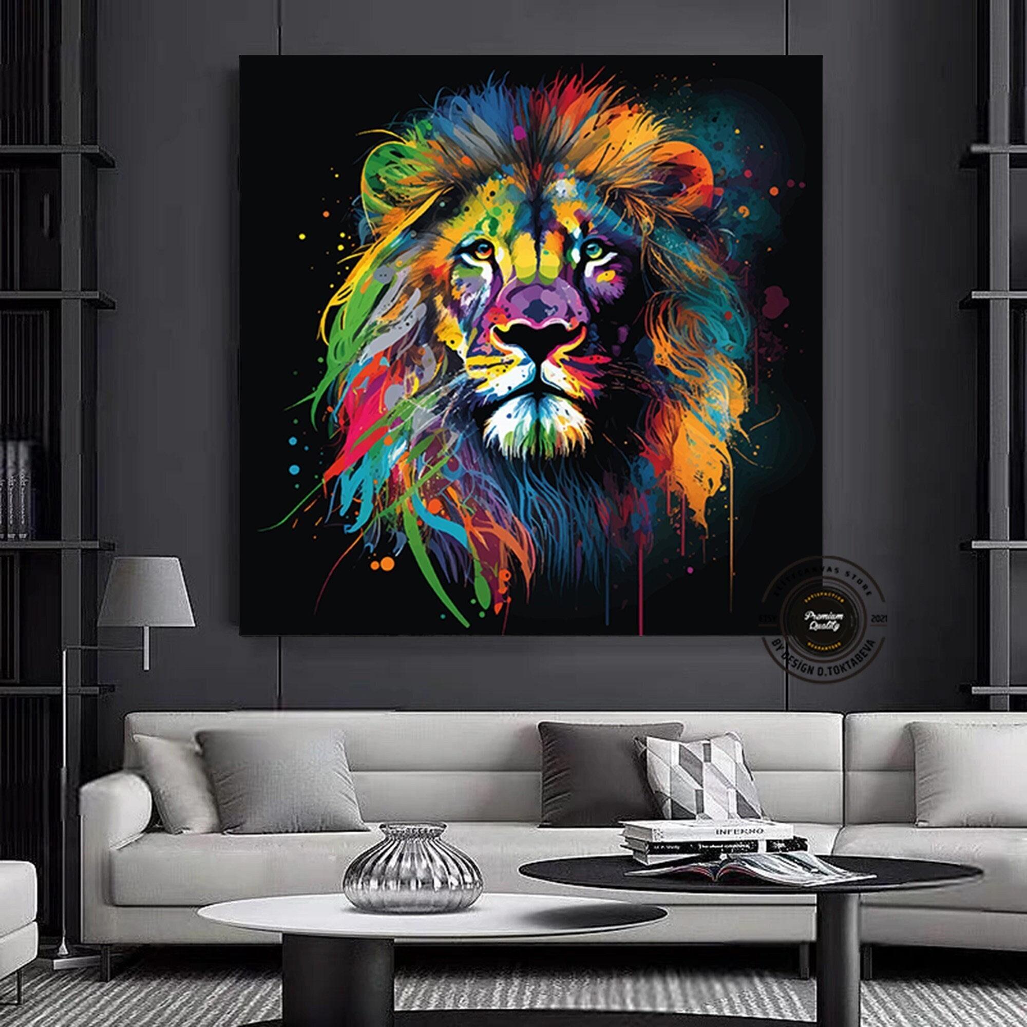 Pop Art Aslan Kanvas Tablo; Soyut Hayvan Baskısı; Renkli Aslan Resmi; Graffiti Sanatı