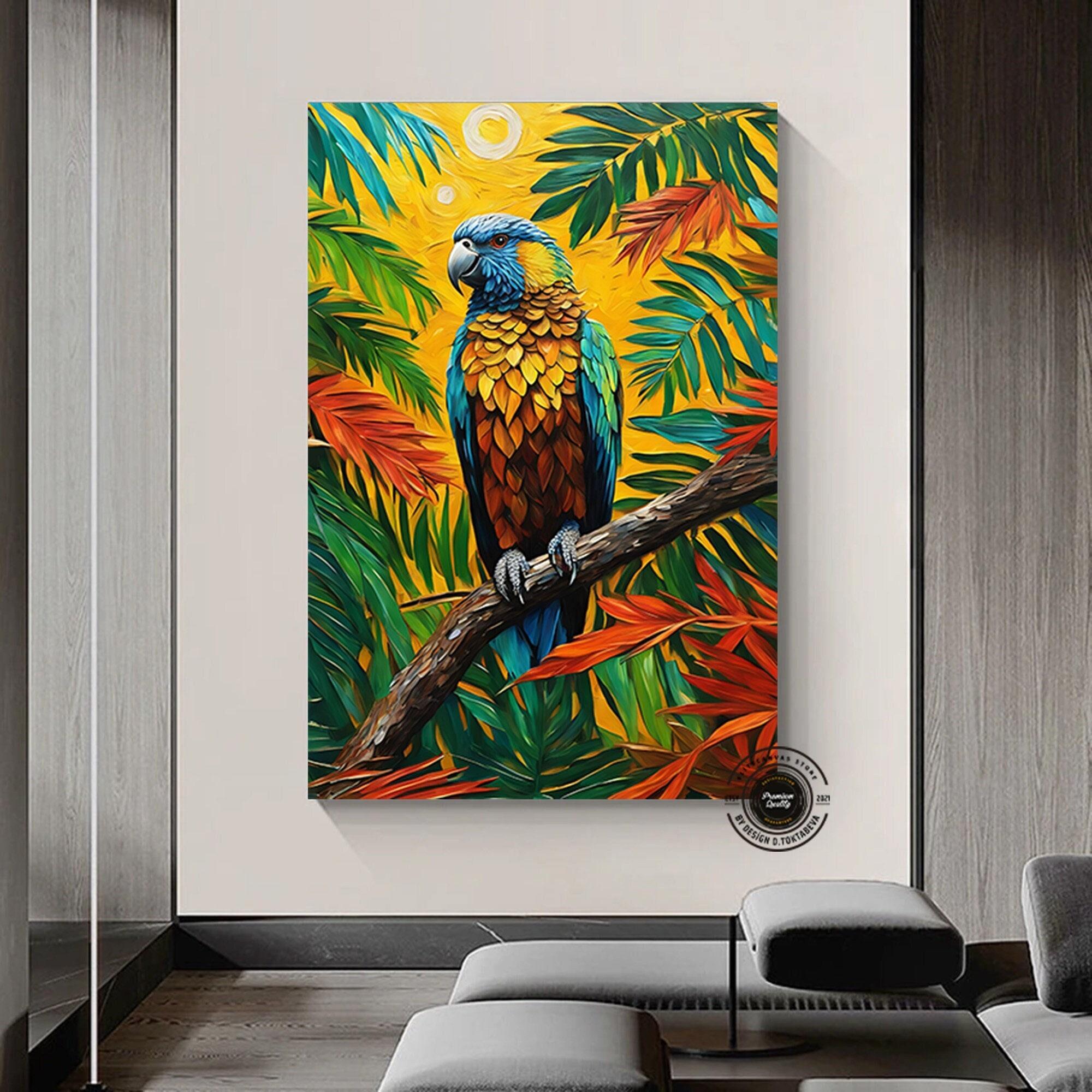 Papağan Soyut Sanat Çerçeveli Poster, Macaw, Macaw Baskısı, Papağan Resmi, Tropikal Duvar Sanatı, Kuş Baskısı