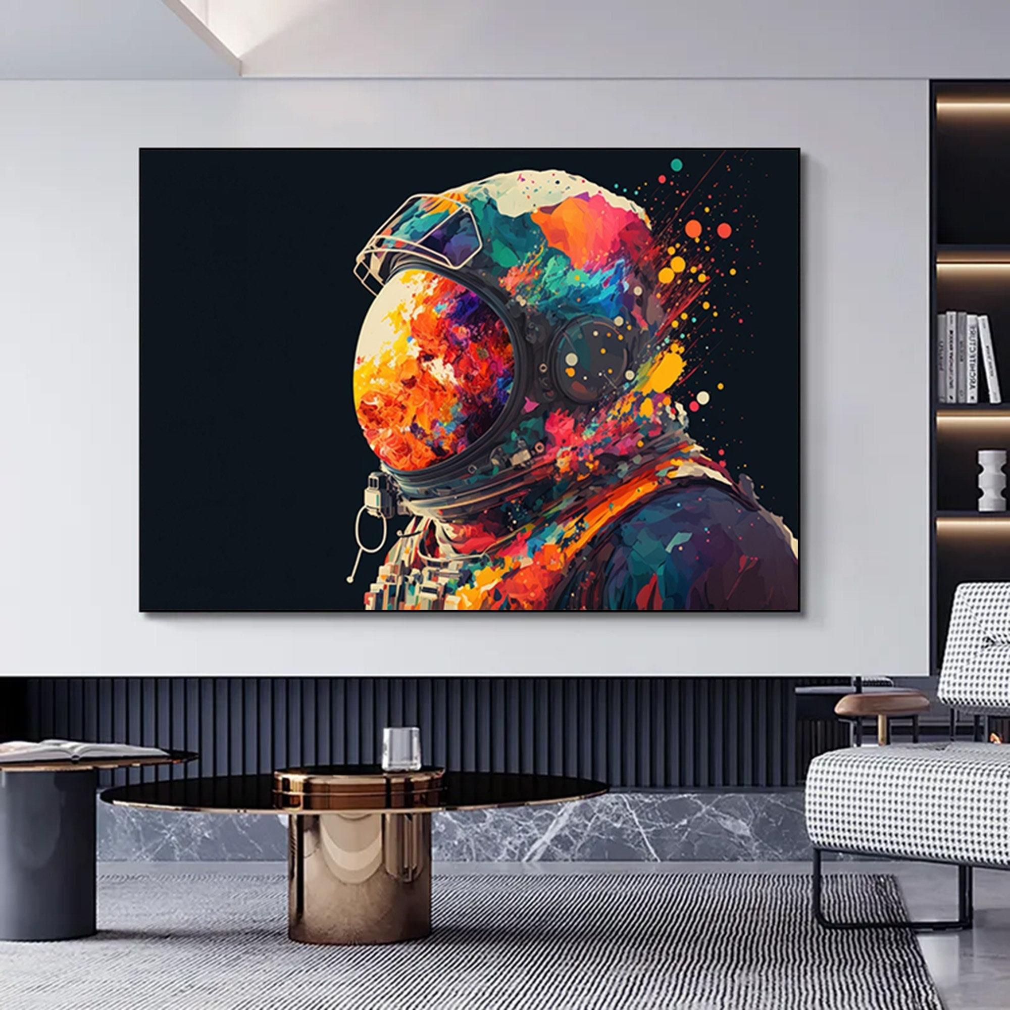 Renkli Soyut Astronot Tablosu; Grafiti Cazı; Canlı Uzay Sanatı; Kanvas Baskı