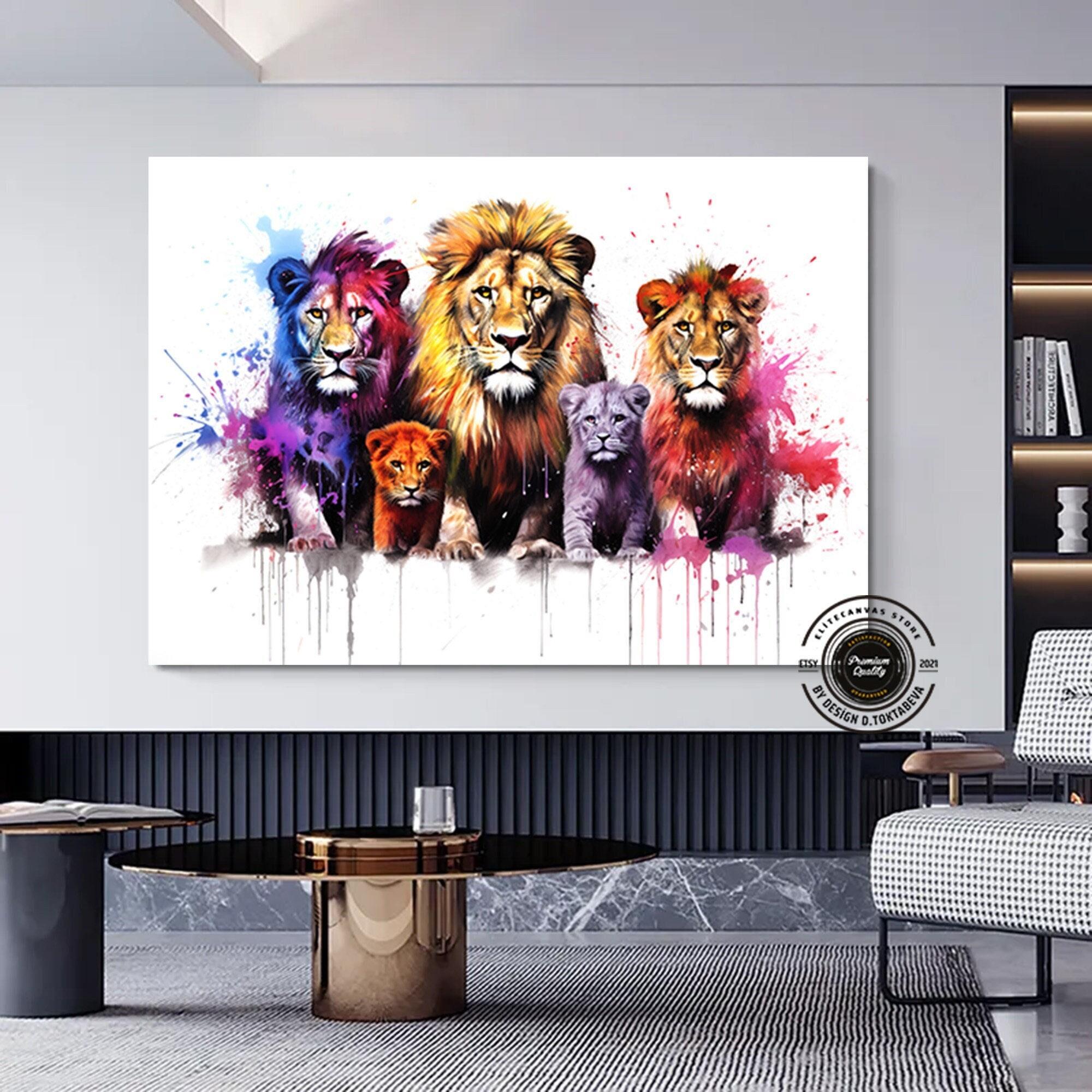 Aslan Ailesi Sanatı – Suluboya Aslan Portresi, Aile Temalı Tablo
