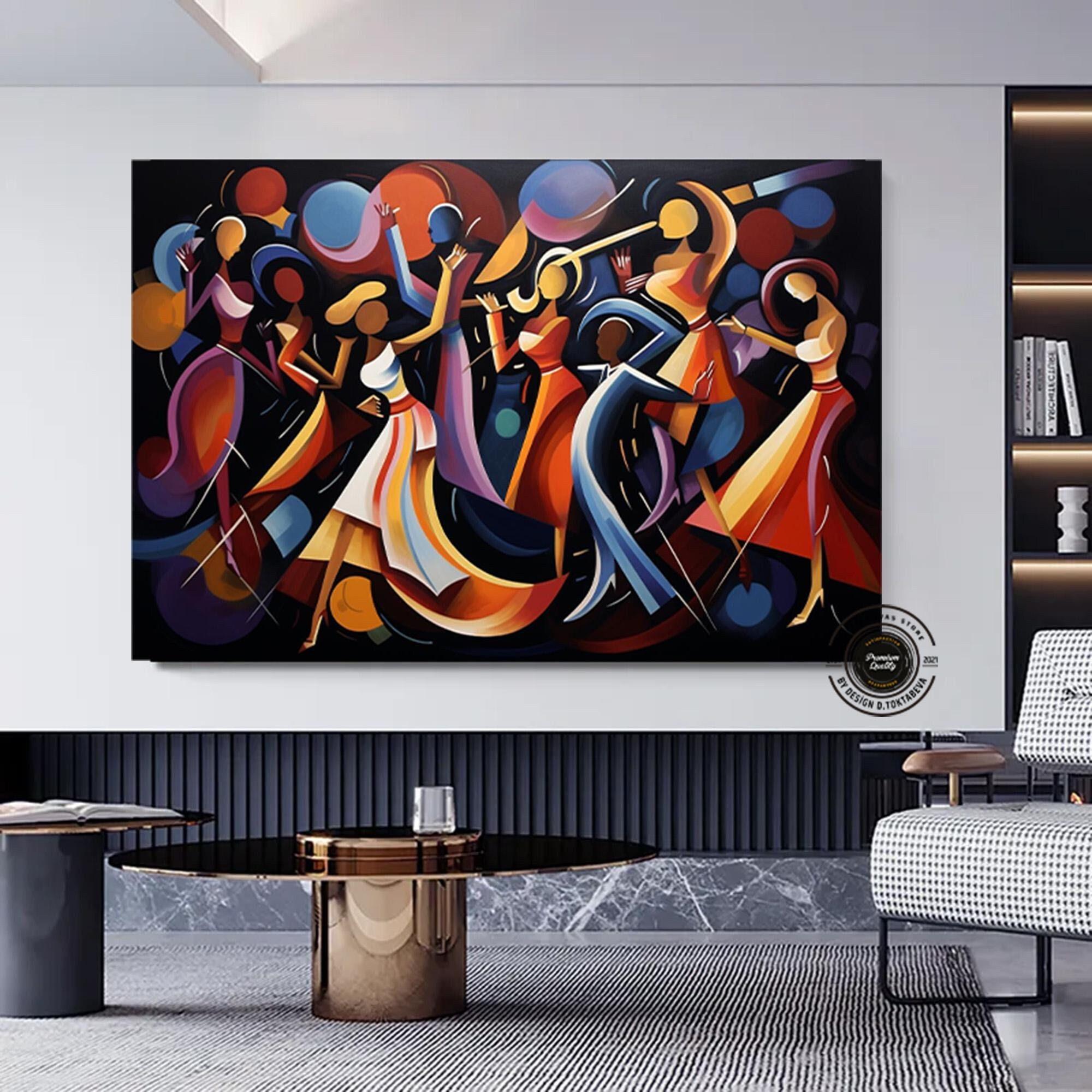 Picasso Stili Dans Kanvas; Kübizm Renklerinde Baskı