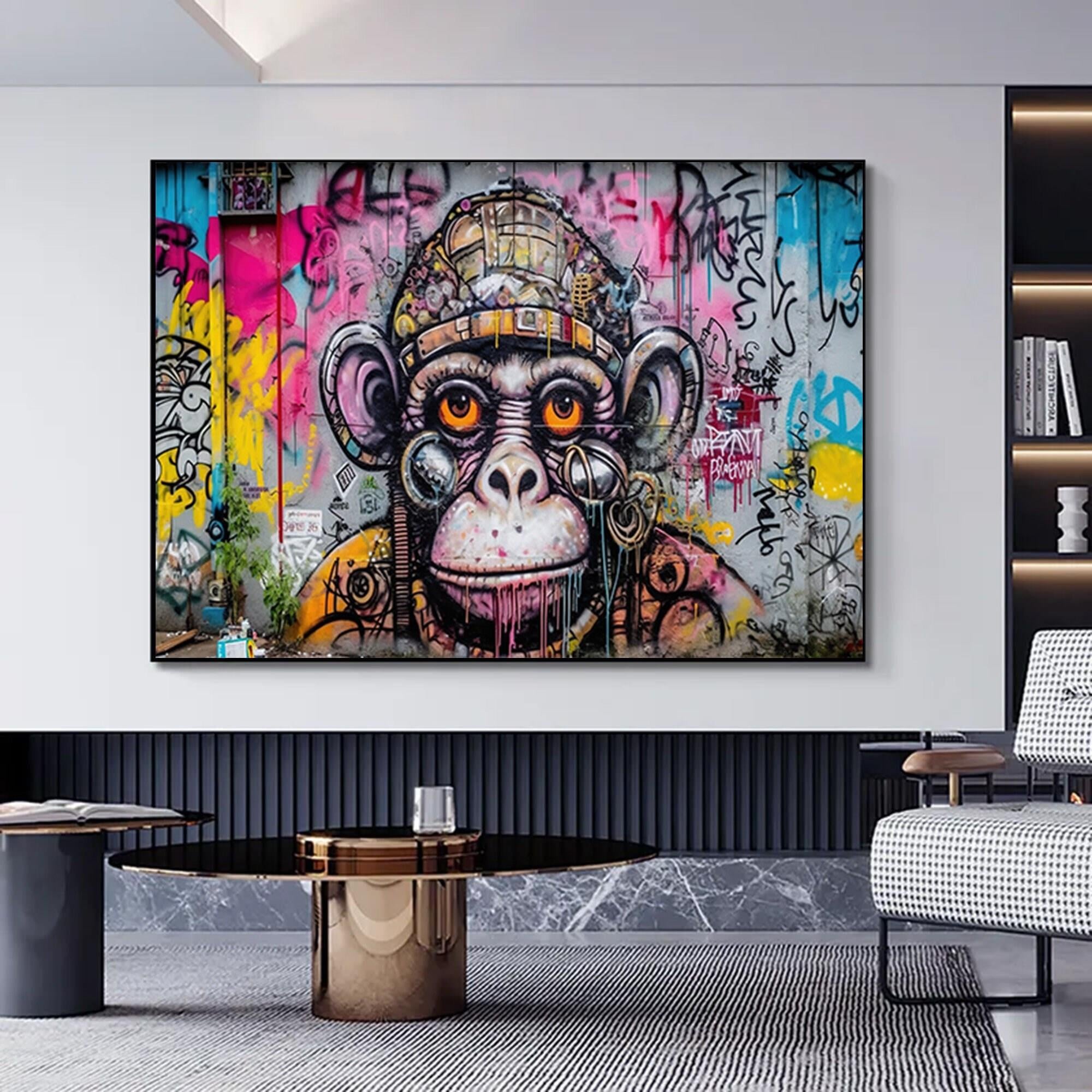 Soyut Graffiti Maymun, Komik Goril Duvar Sanatı, Renkli Şempanze Kanvas Dekoru, Graffiti Maymun Sanatı, Renkli Maymun Poster Duvar Sanatı