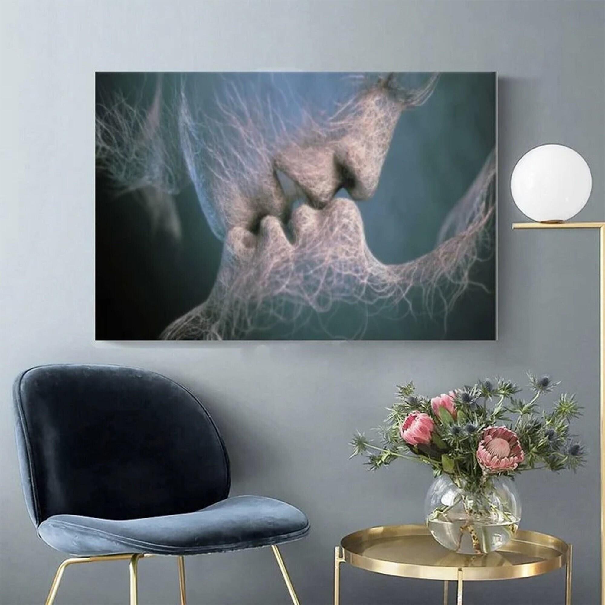 Öpüşen Çift Tablosu, Sevgililer Günü Hediyesi, Modern & Romantik Kanvas Poster