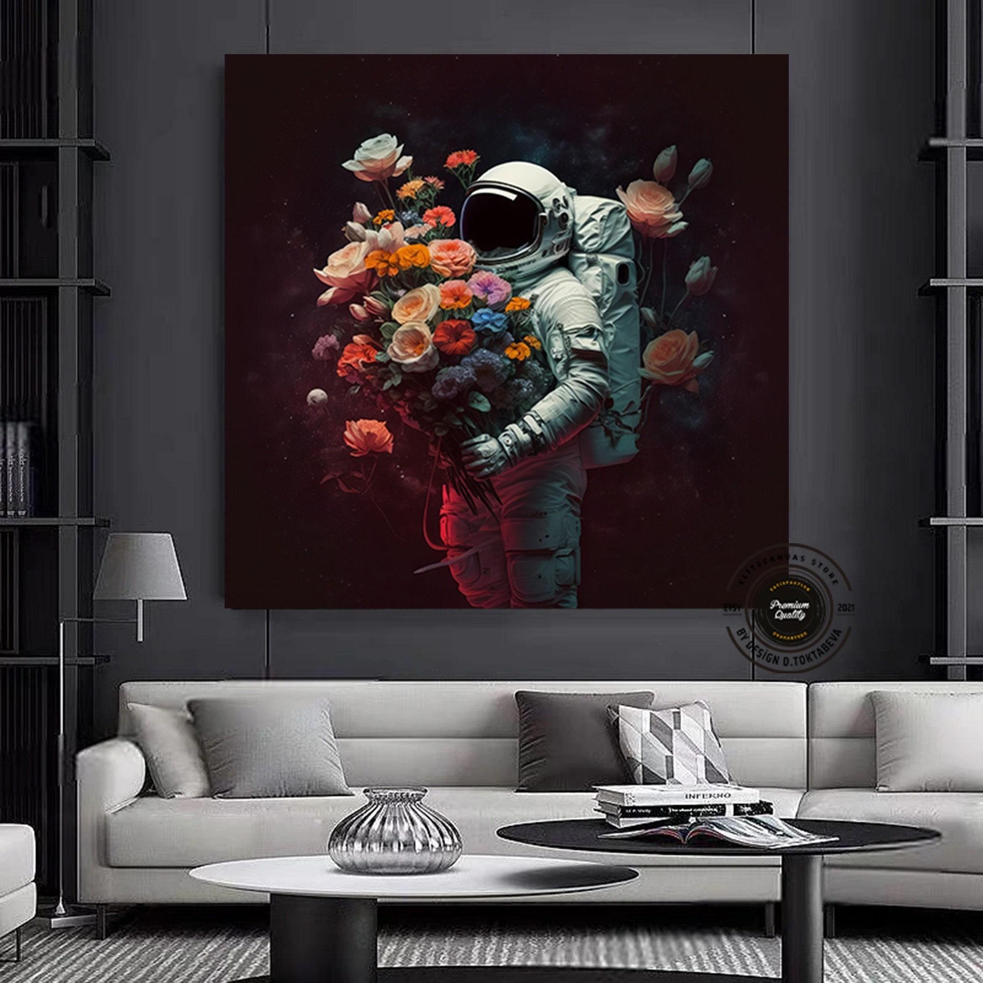 Astronot Çiçek Soyutu Tablo – Çerçeveli Duvar Sanatı
