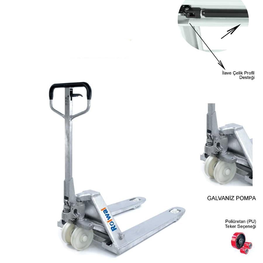 Rolwal 2.5 Ton Galvaniz Paslanmaz Transpalet FP-TR-25-G