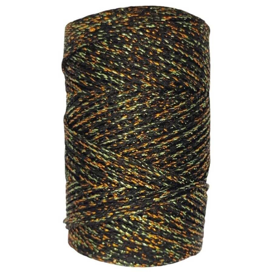 Makrome İpi 3mm  Polyester Siyah Altın Simli