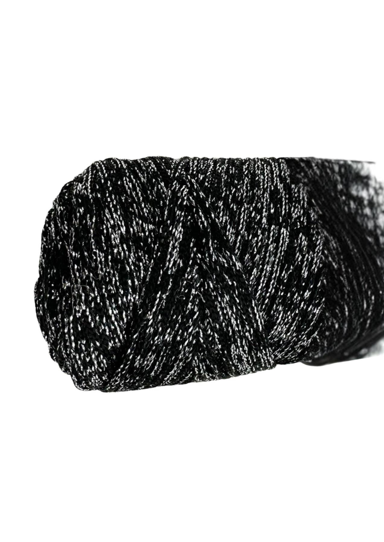 Makrome İpi 3mm Polyester Siyah Gümüş  Simli