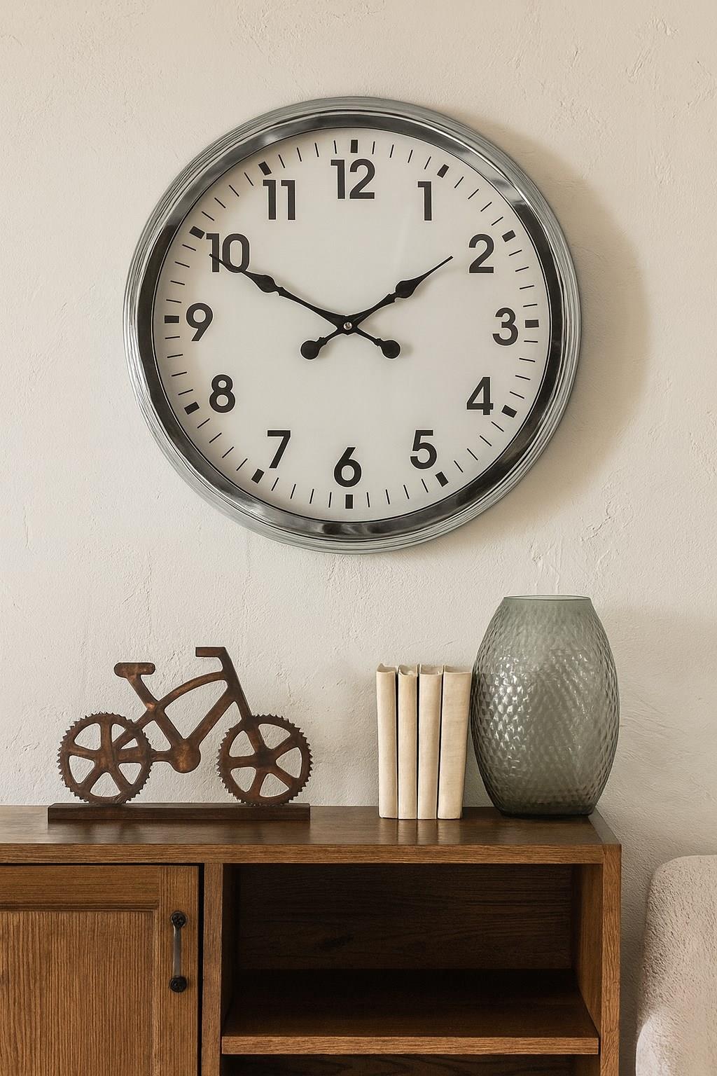 Zentime 60 Cm Krom Zarif Duvar Saati