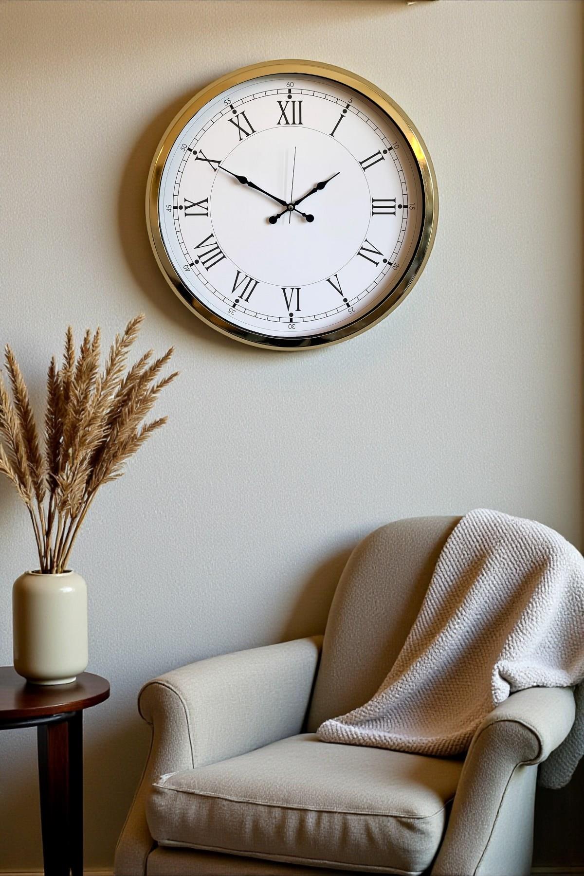 Zentime İhtişamlı Gold 52 Cm Metal Roma Rakamlı Lüks Duvar Saati