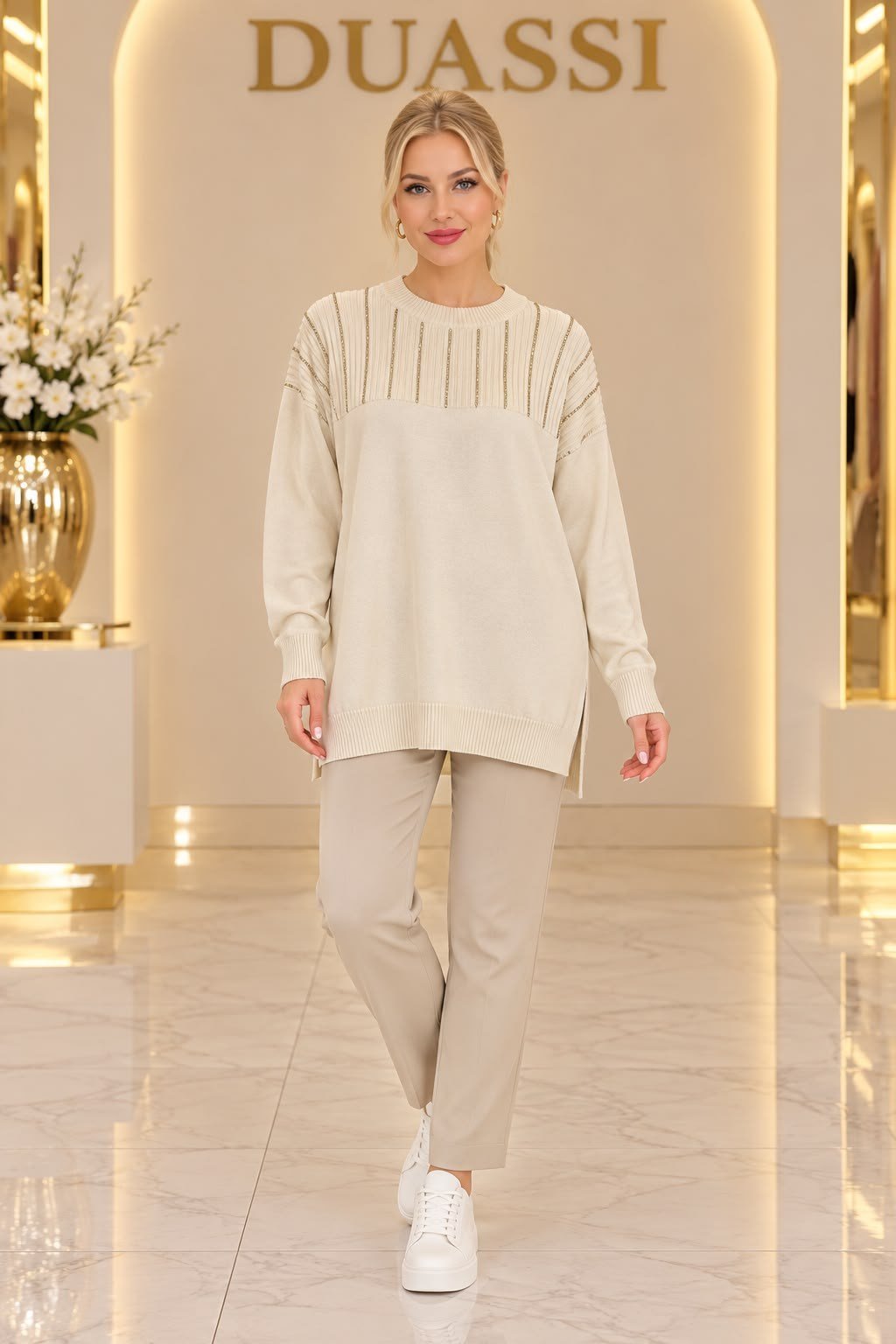 21739 Taş Detaylı Triko Tunik