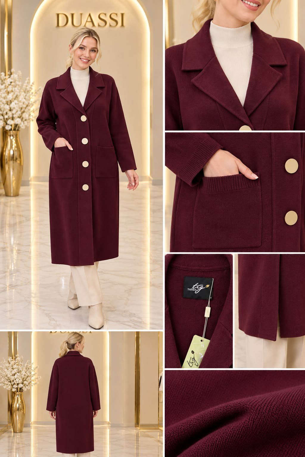 22012 Polo Yaka Üç Düğmeli Uzun Triko Hırka