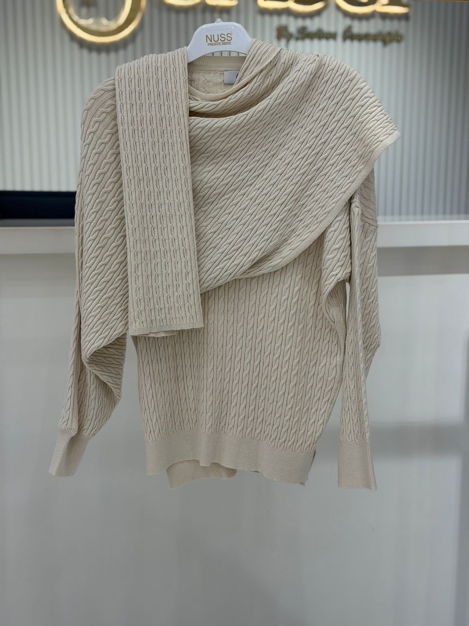 Blz.21975.1 Saç Örgü Desenlı Şal Detaylı Triko Bluz