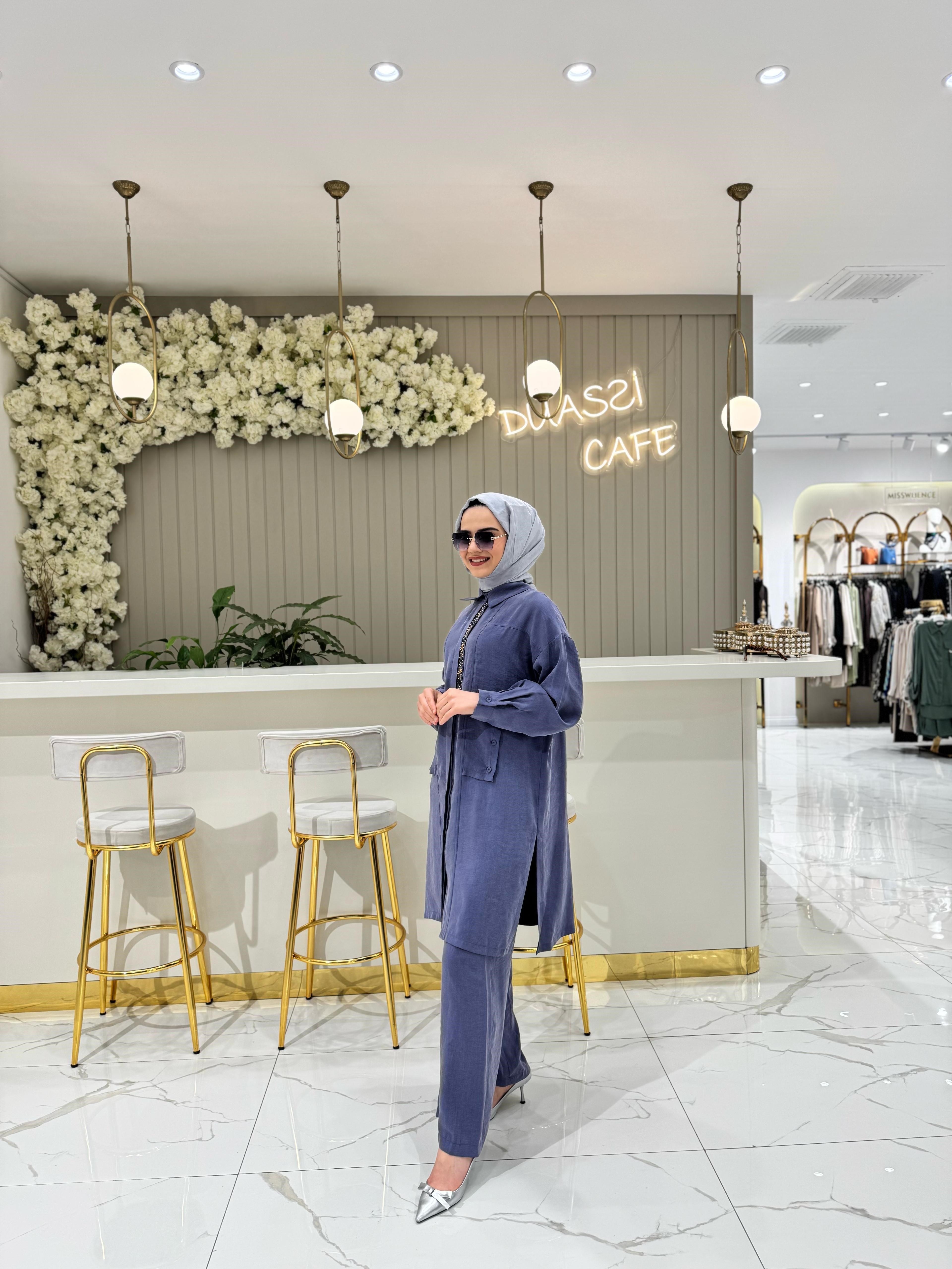 Ceremony Boncuk İşlemeli Takım 5106-İ - İNDİGO