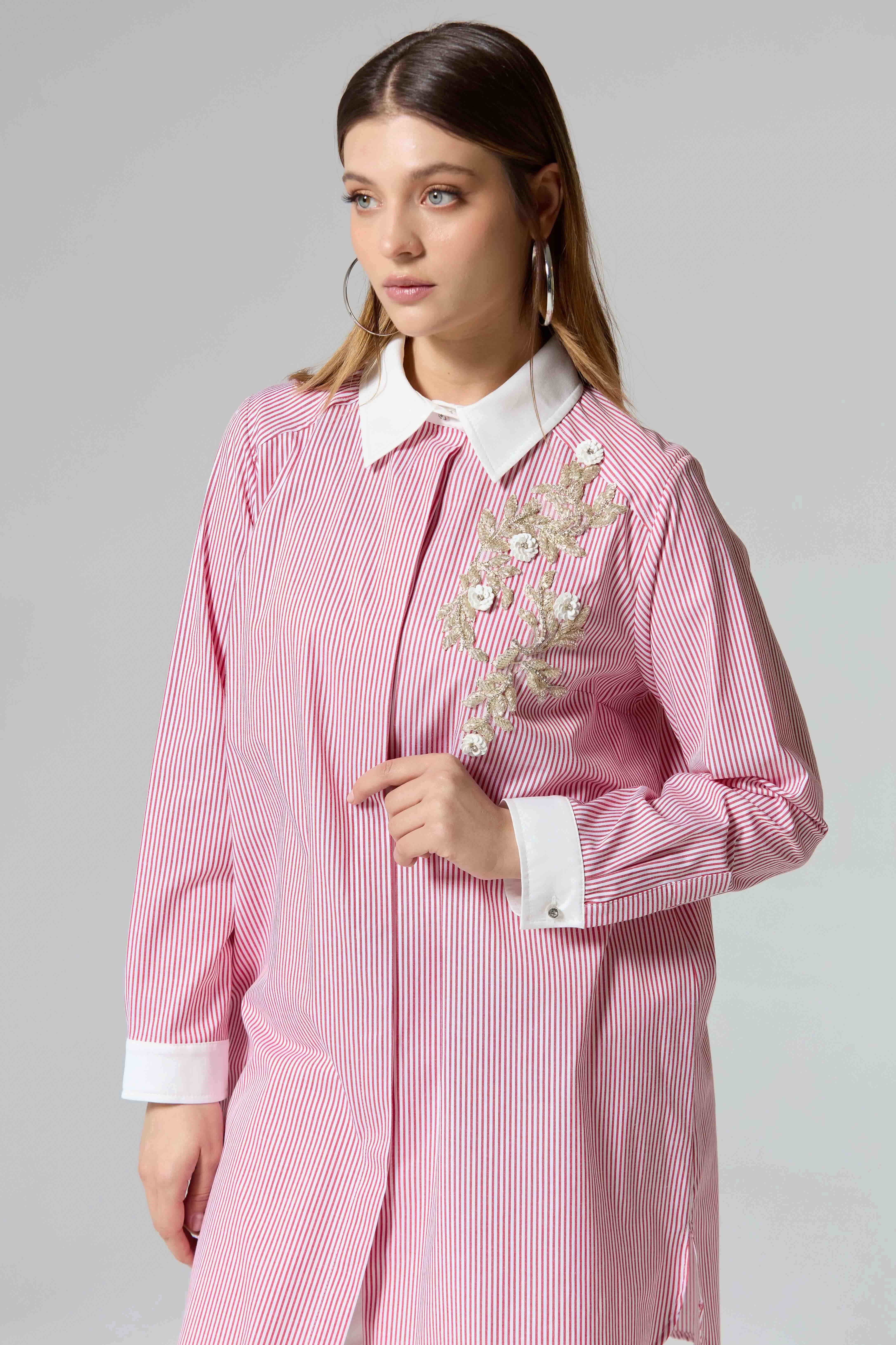 Fuat Gürşen Broşlu Tunik 3301 - PEMBE