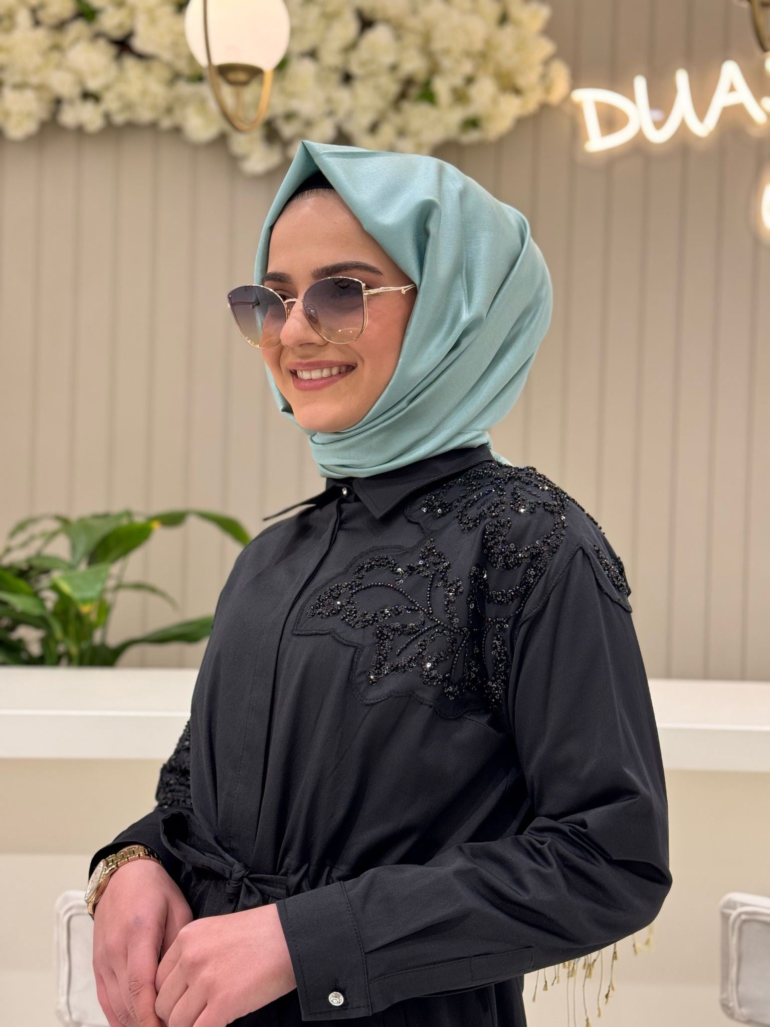 Fuat Gürşen Omuz Taş Detaylı Elbise 3103 - SİYAH