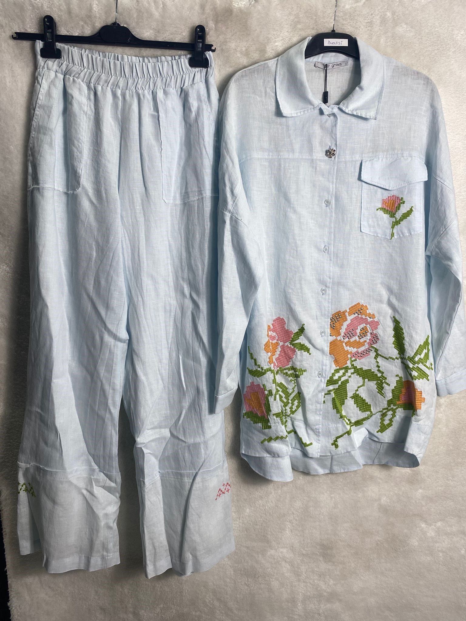 Ghisa Nakışlı Tunik Pantolon Takımı 4601 - MAVİ