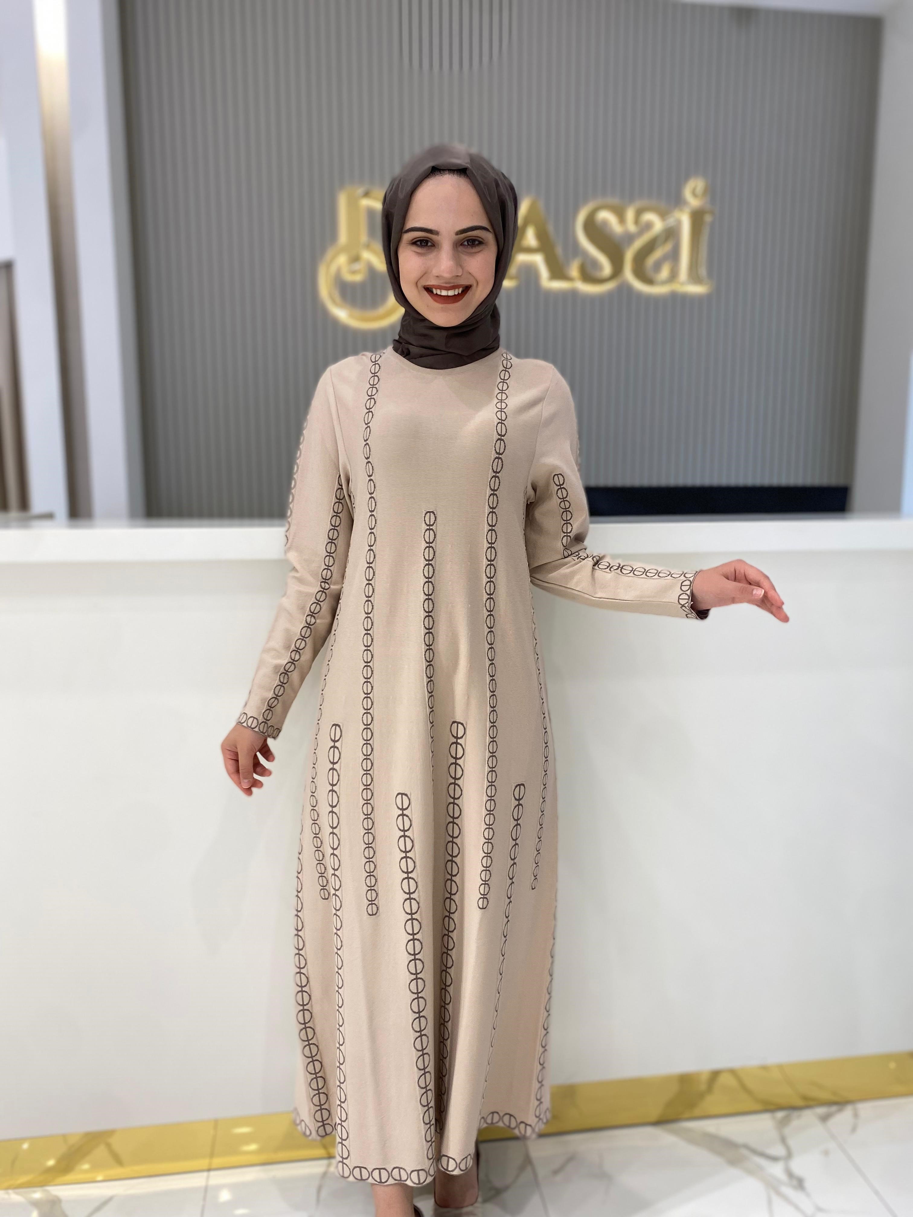 İnvee Zincir Desen Elbise 6842 - TAŞ