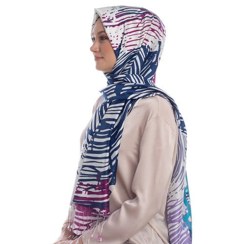 İpekevi Renkli Zebra Desenli İpek Şal Model 03 1940 - MAVİ