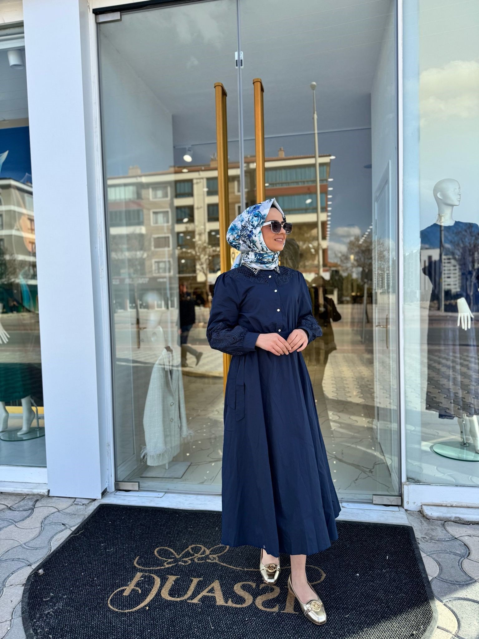 Liora Güpürlü Elbise 3020-L - LACİVERT