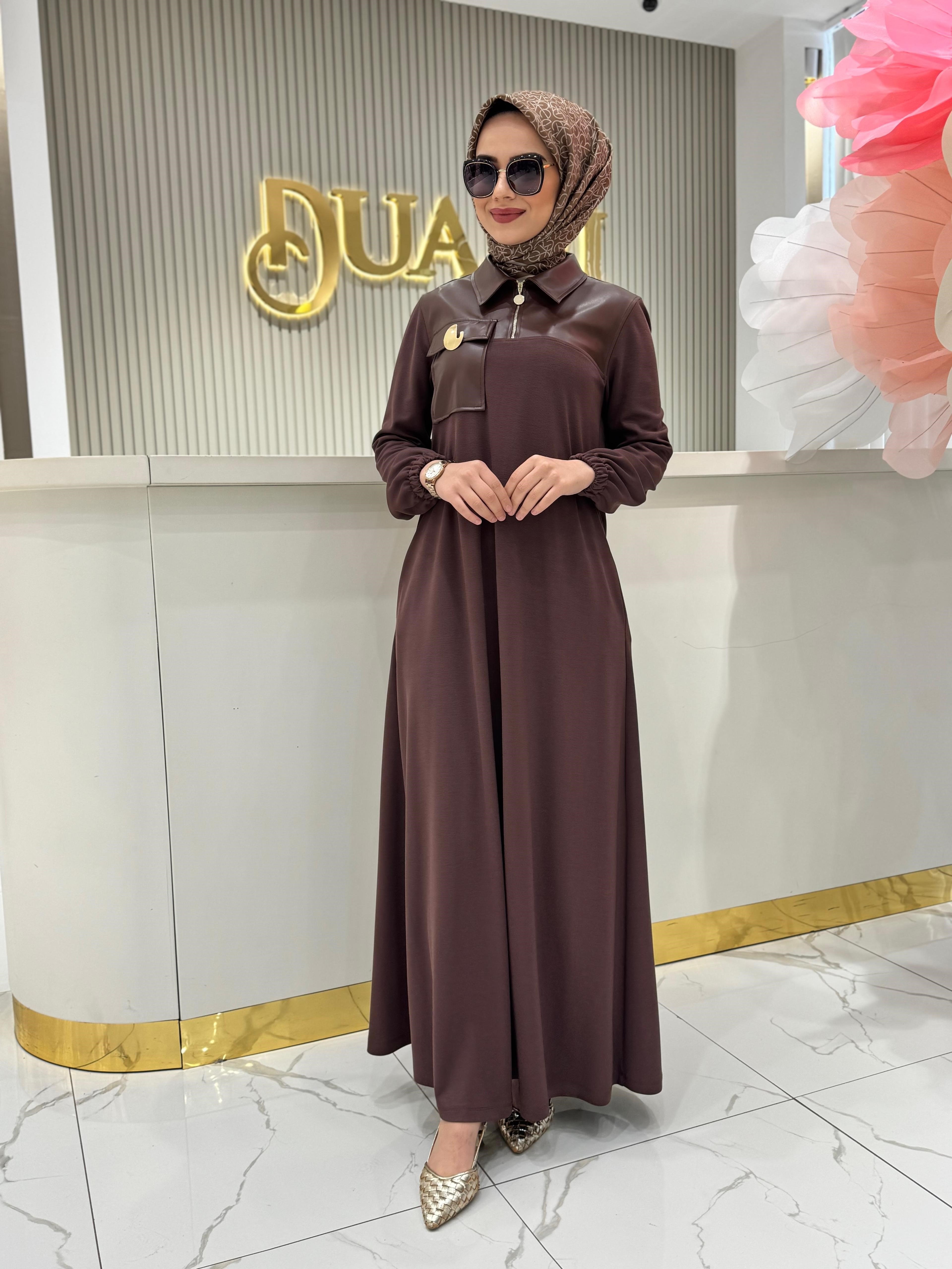 Müsemma Beniz Elbise  - KAHVE